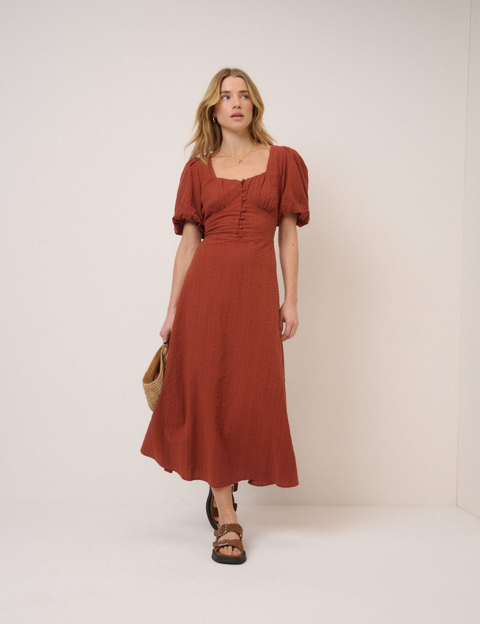 Pure Cotton Sweetheart Neckline Midi Dress - image 1