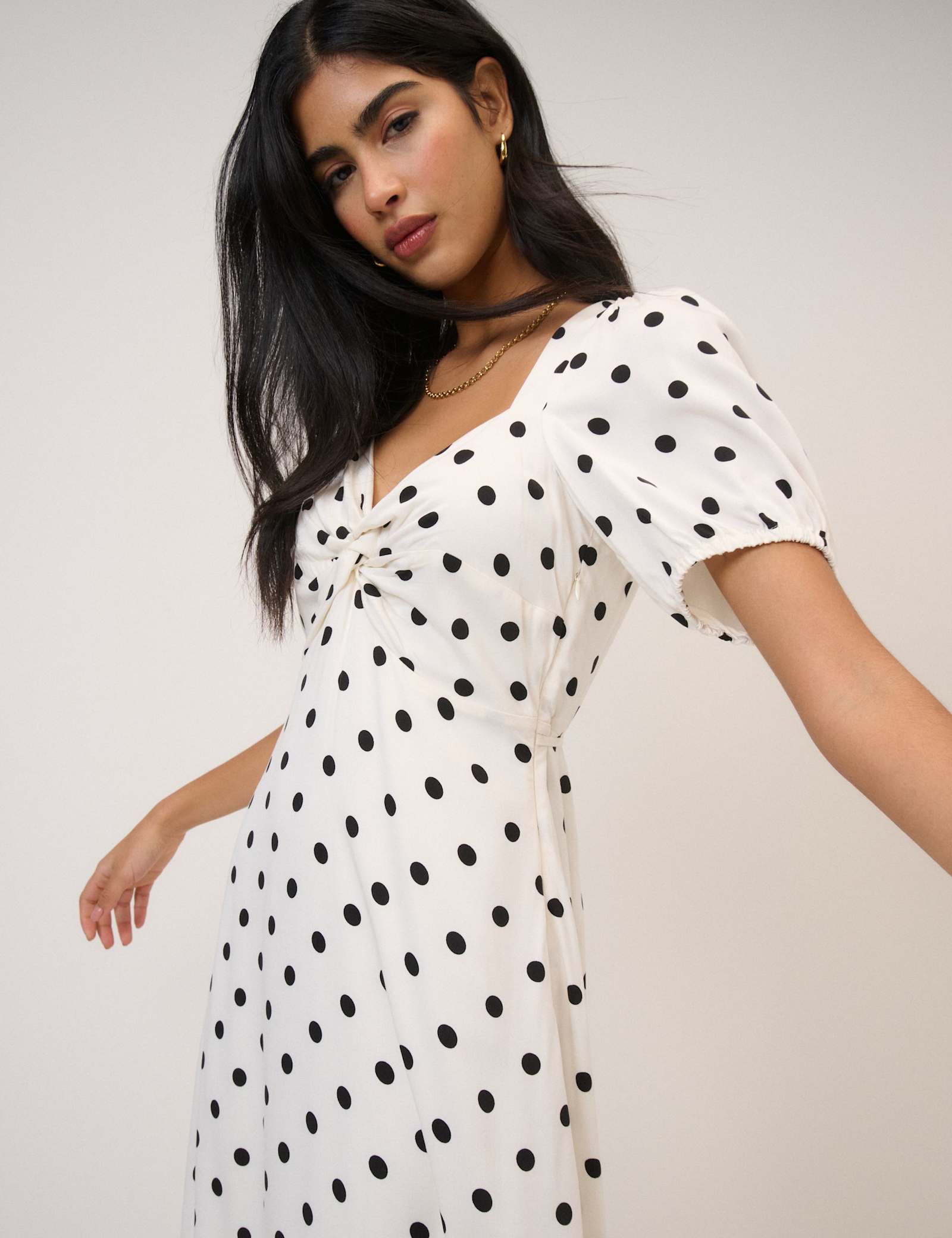 Polka Dot Sweetheart Neckline Midi Dress - image 3