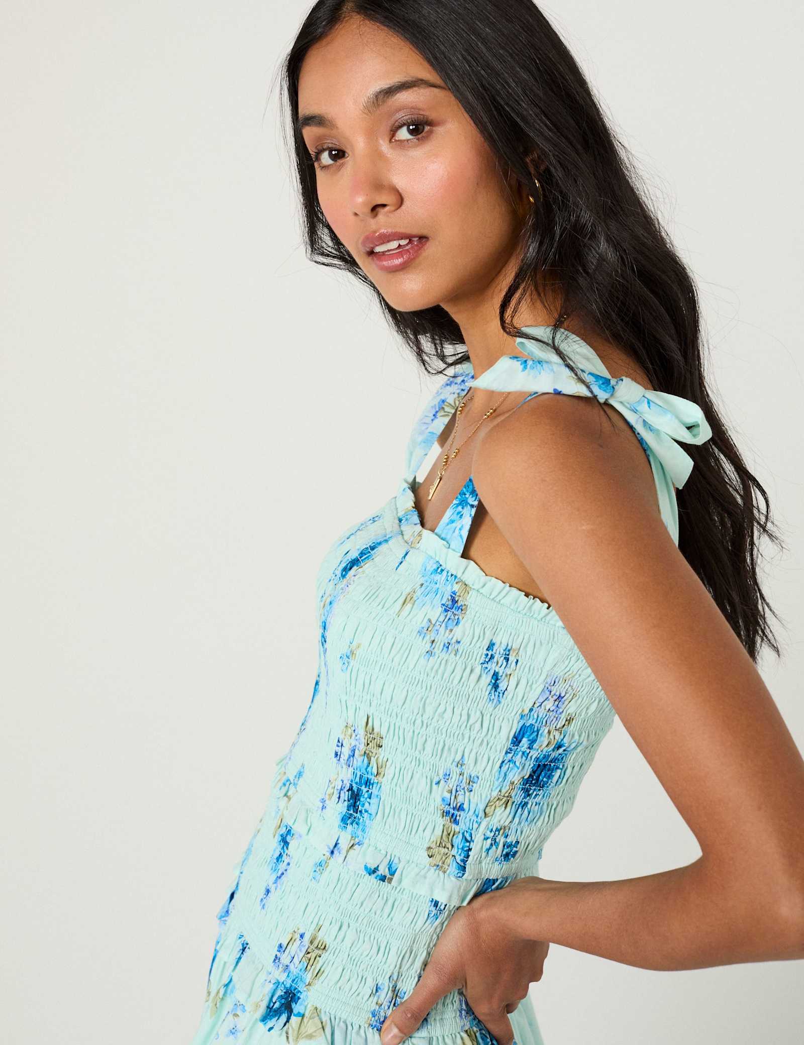 Pure Cotton Floral Midi Shirred Dress - image 3