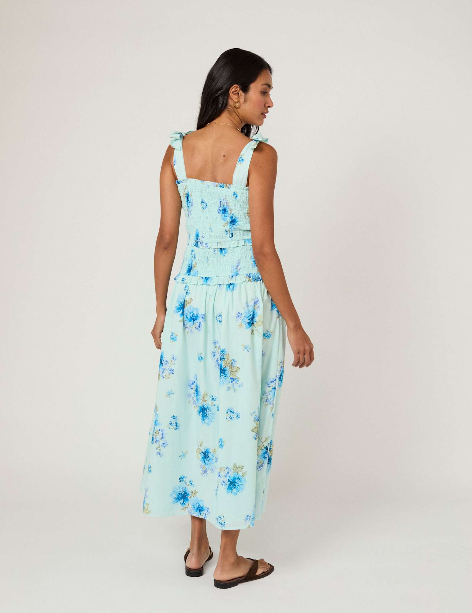 Pure Cotton Floral Midi Shirred Dress - image 2