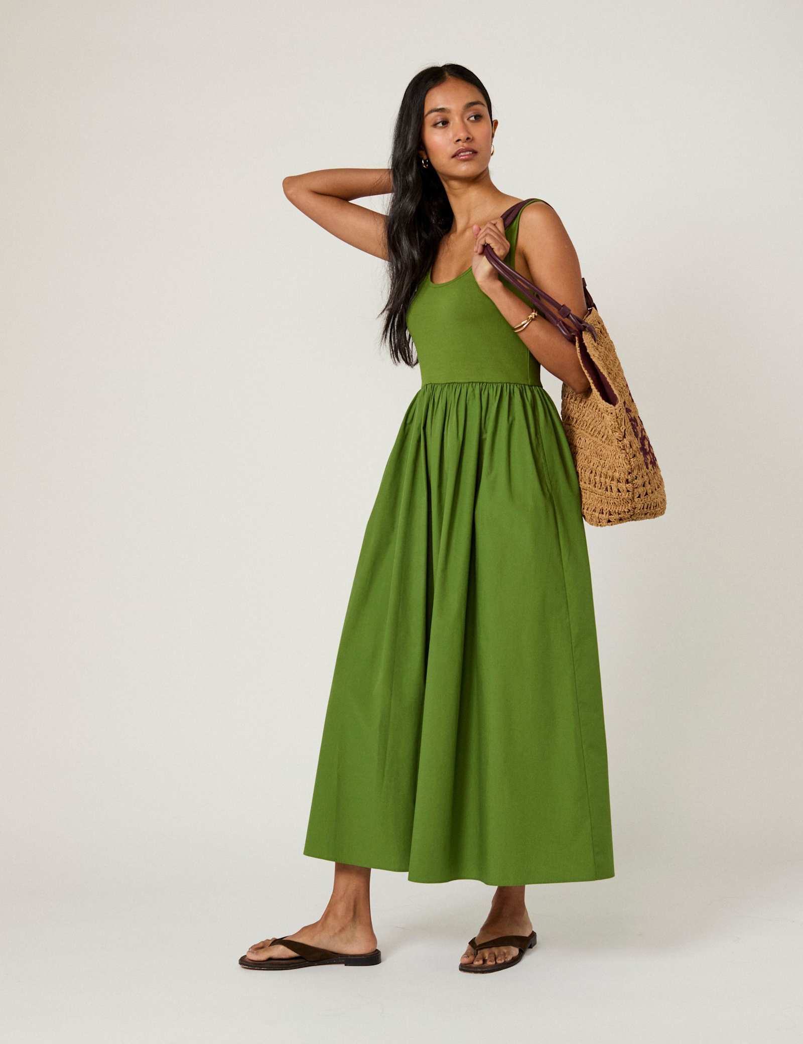 Scoop Neck Midi Waisted Dress - image 1