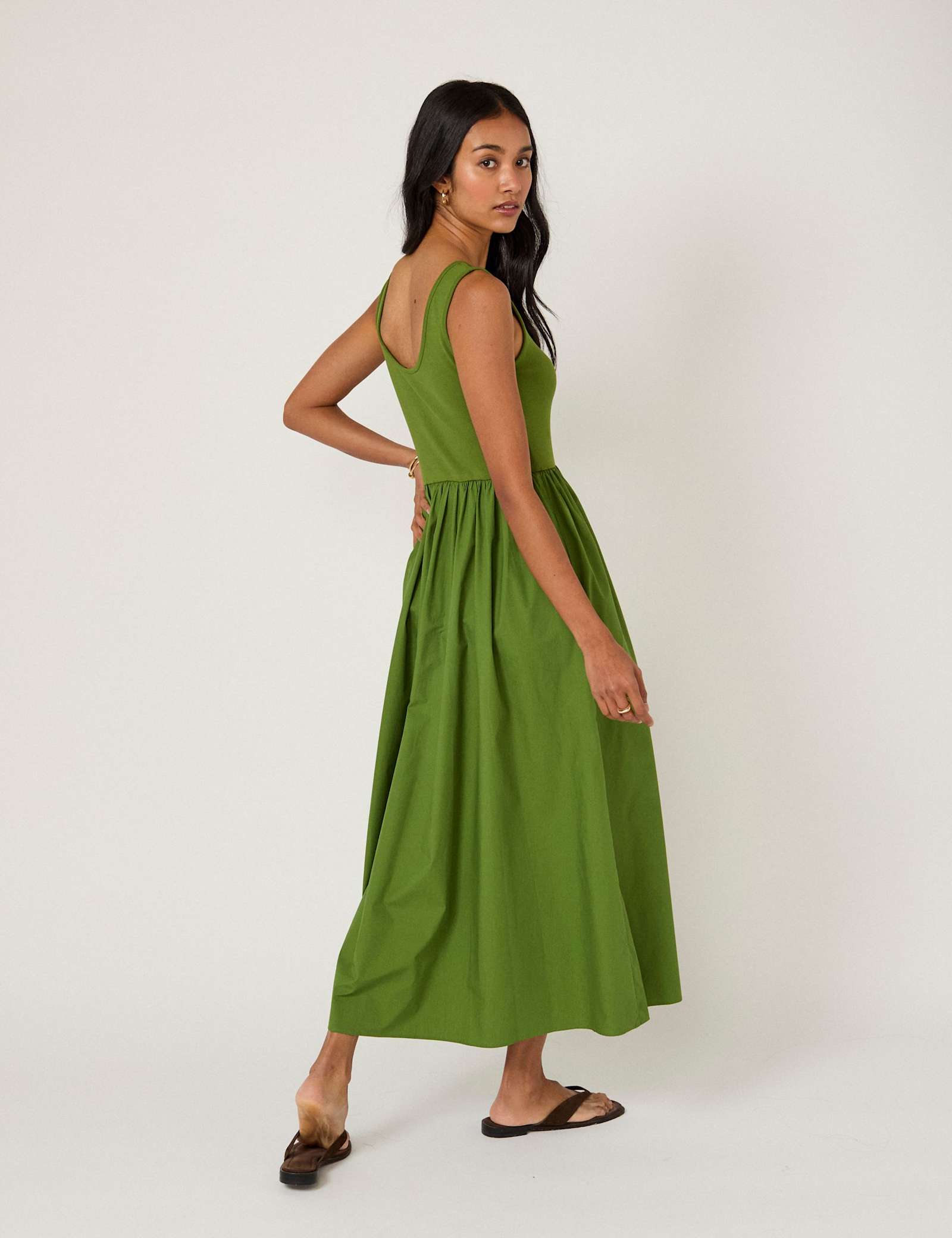 Scoop Neck Midi Waisted Dress - image 2