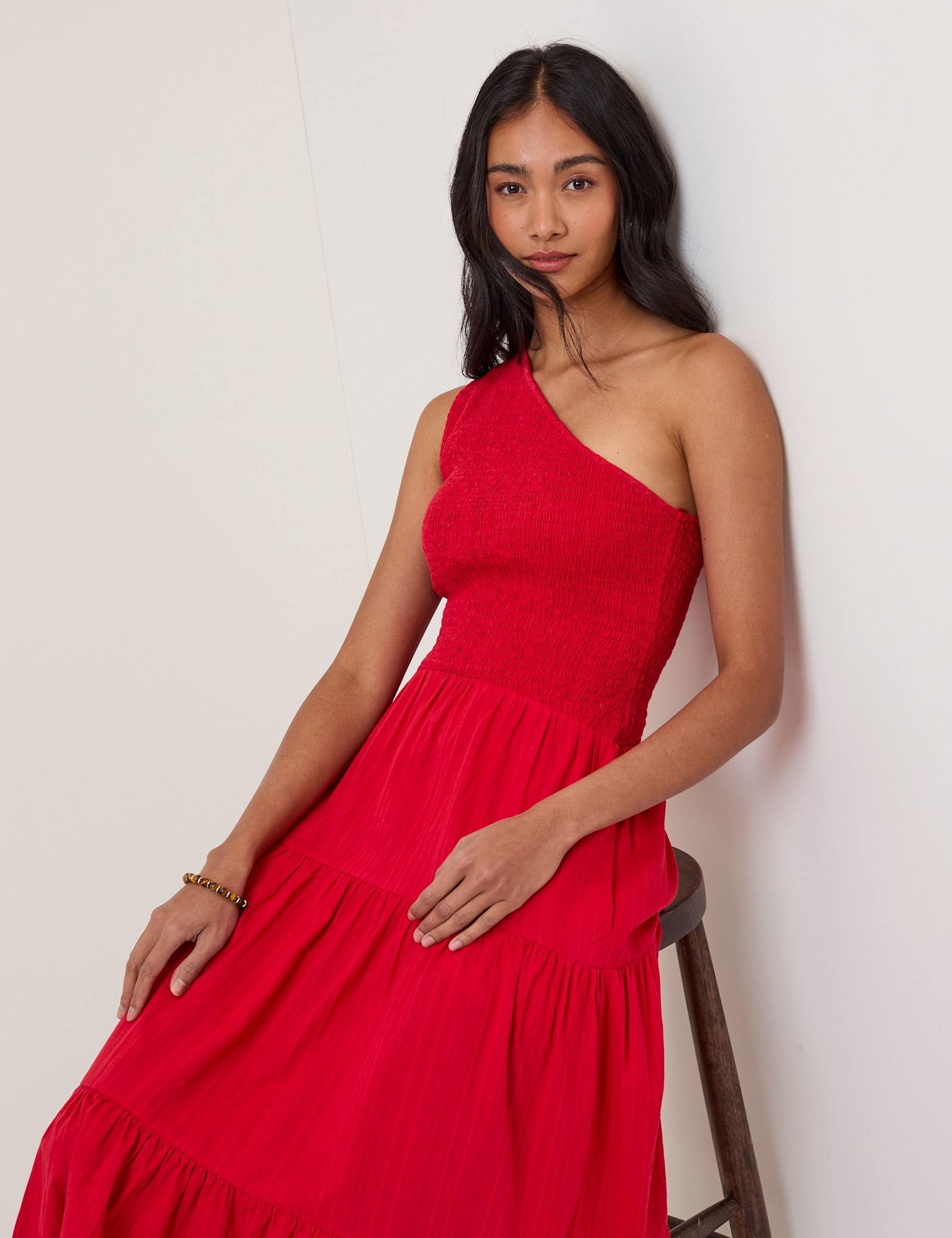 Pure Cotton One Shoulder Midi Tiered Dress - image 4