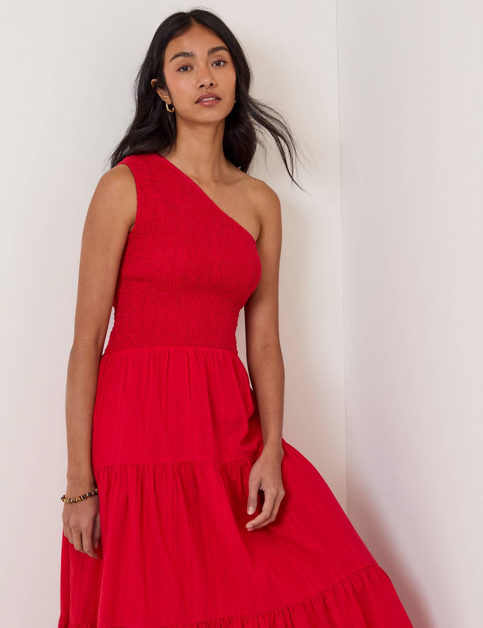Pure Cotton One Shoulder Midi Tiered Dress - image 3