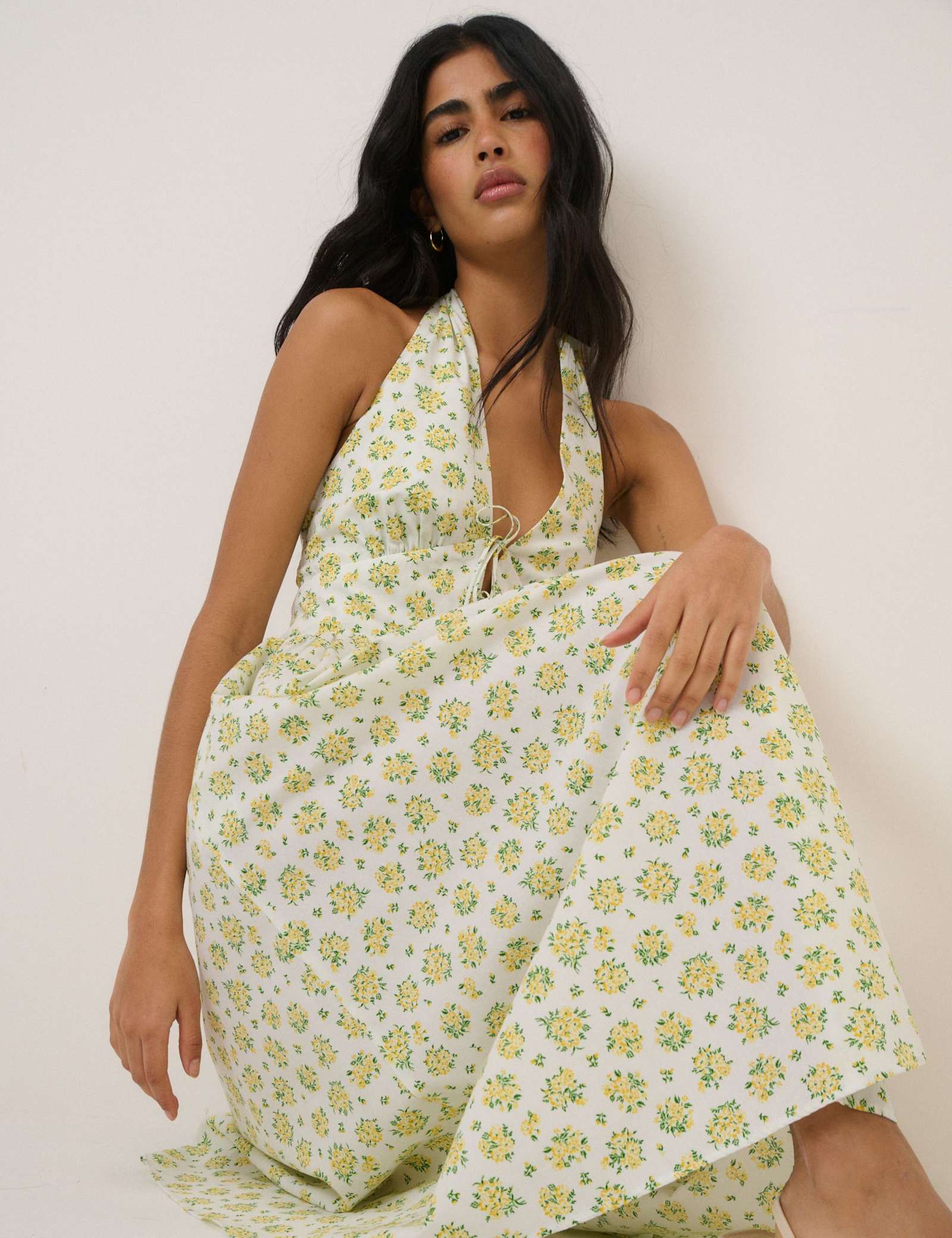 Pure Cotton Floral Halter Neck Midi Dress - image 5