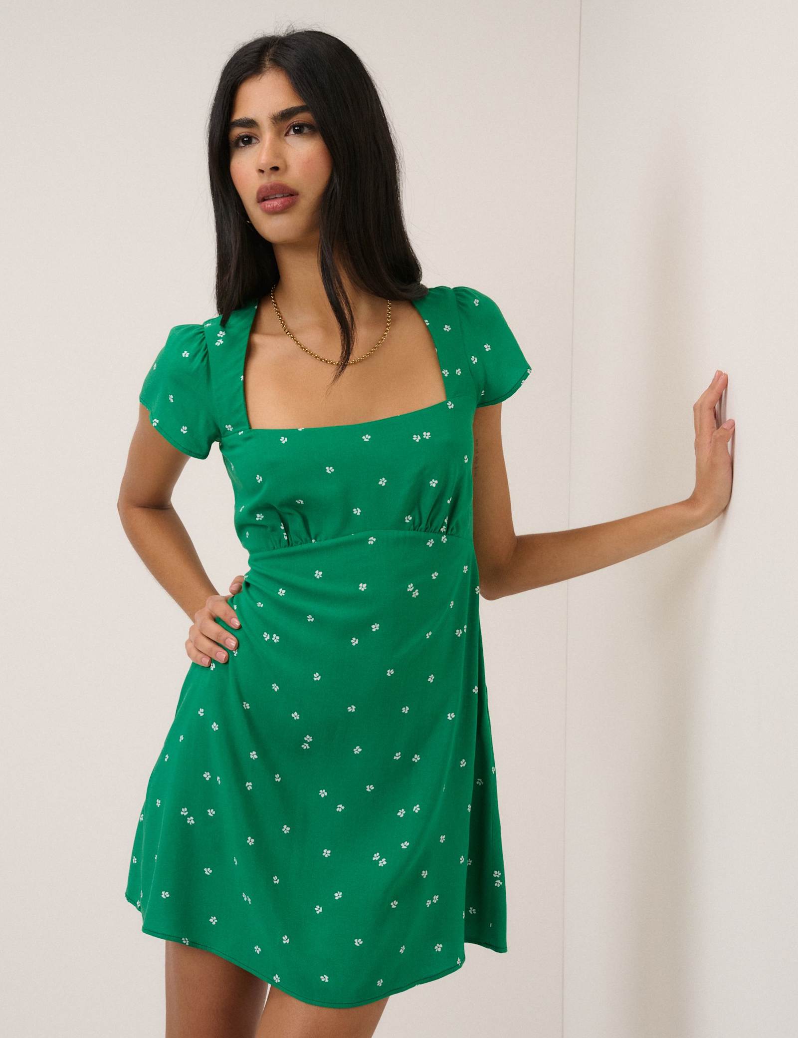 Ditsy Floral Square Neck Mini Tea Dress - image 1