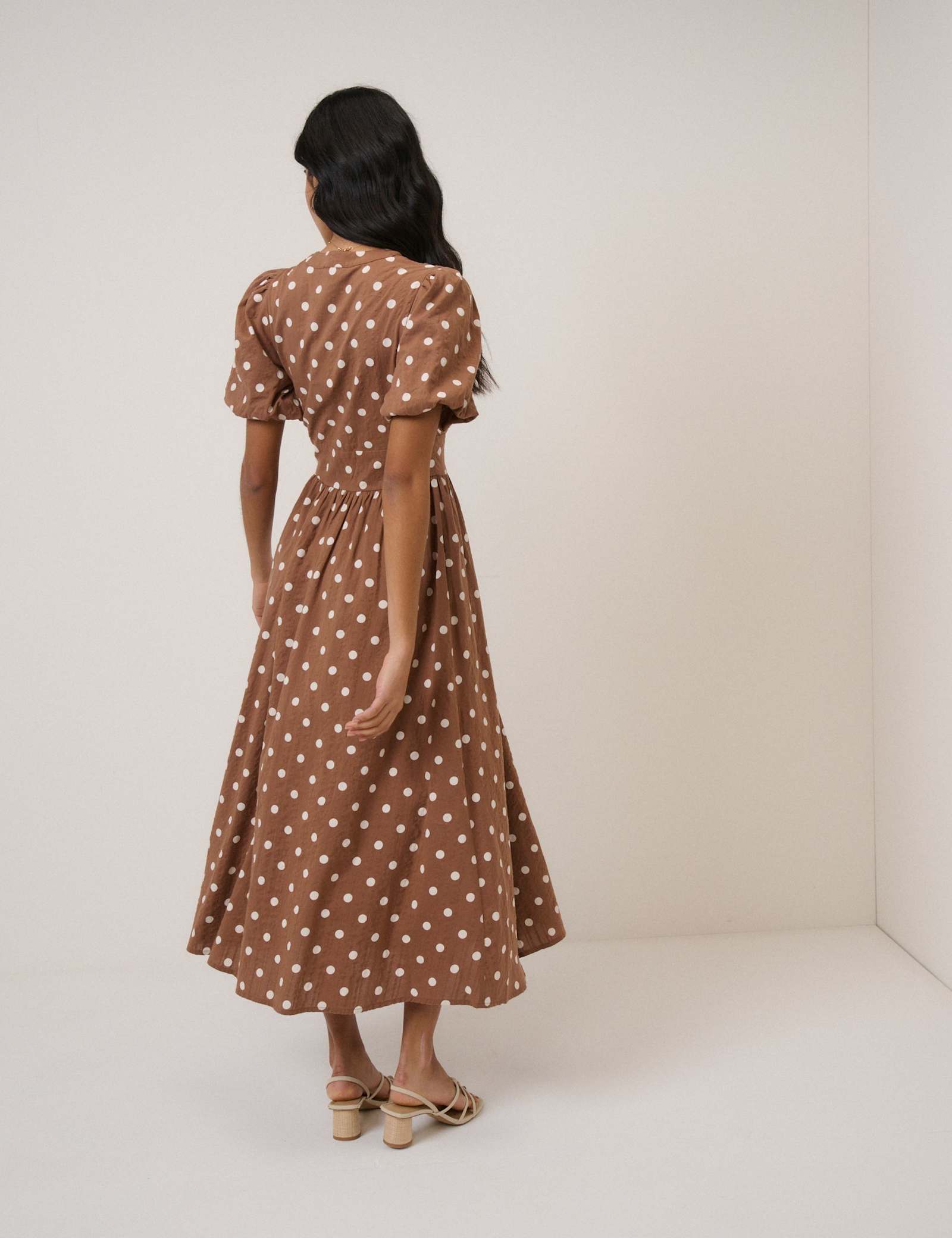 Pure Cotton Polka Dot V-Neck Waisted Dress - image 5