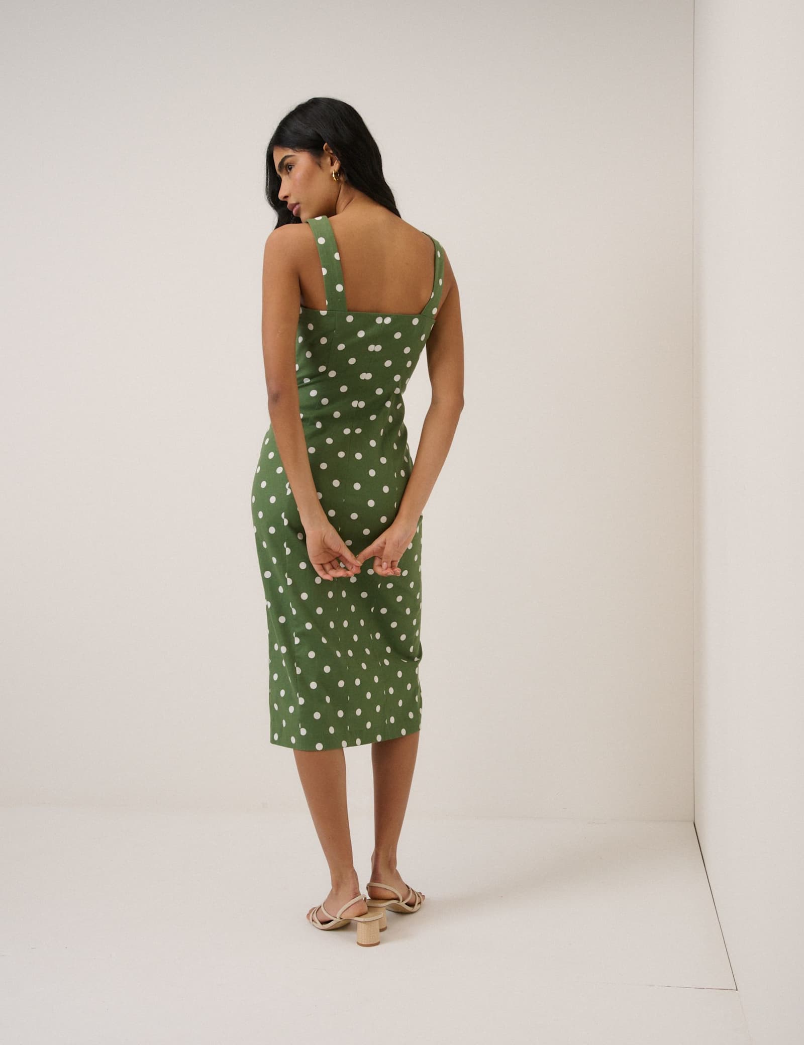 Cotton Rich Polka Dot Square Neck Midi Dress - image 2