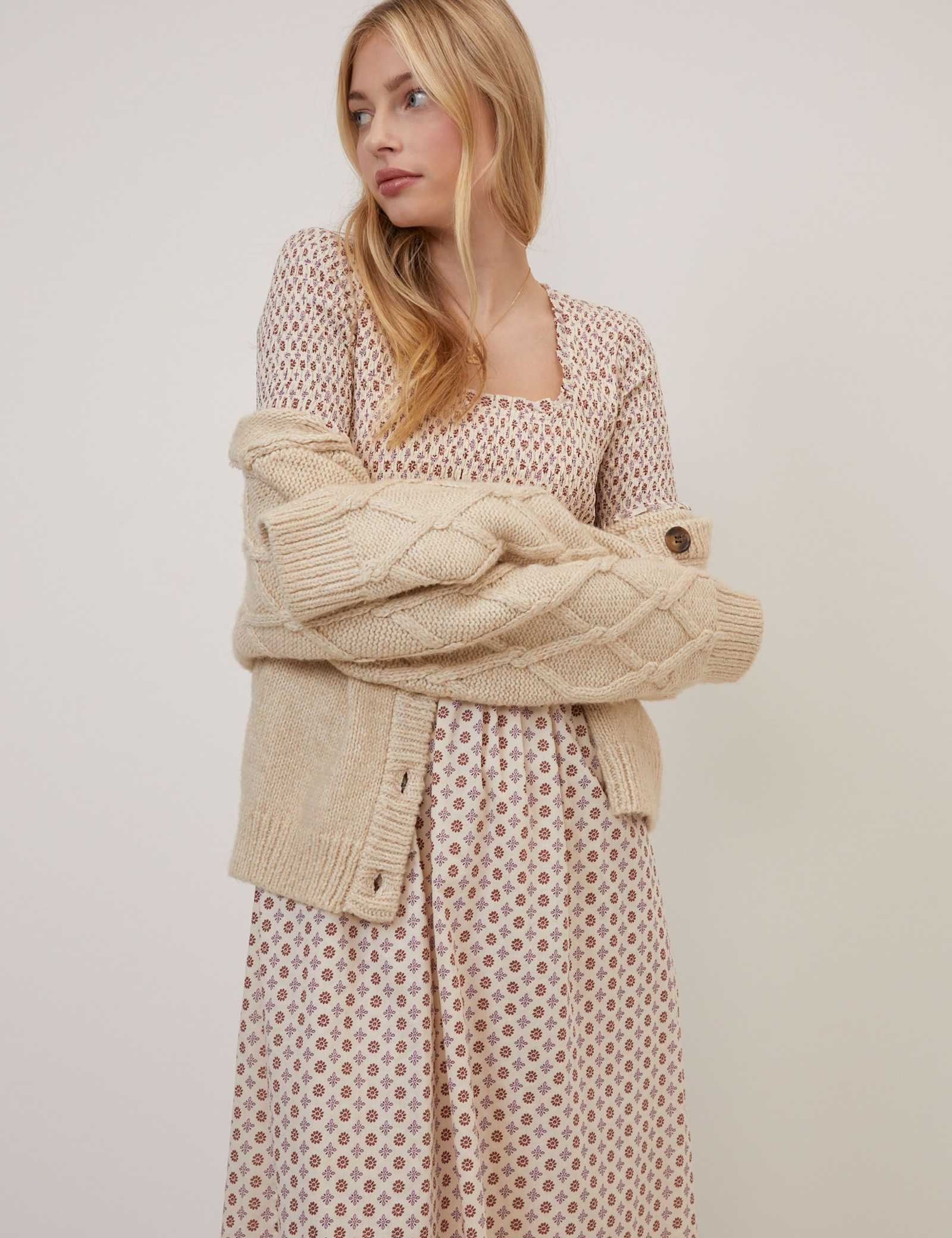 Pure Cotton Geometric Midi Waisted Dress - image 3