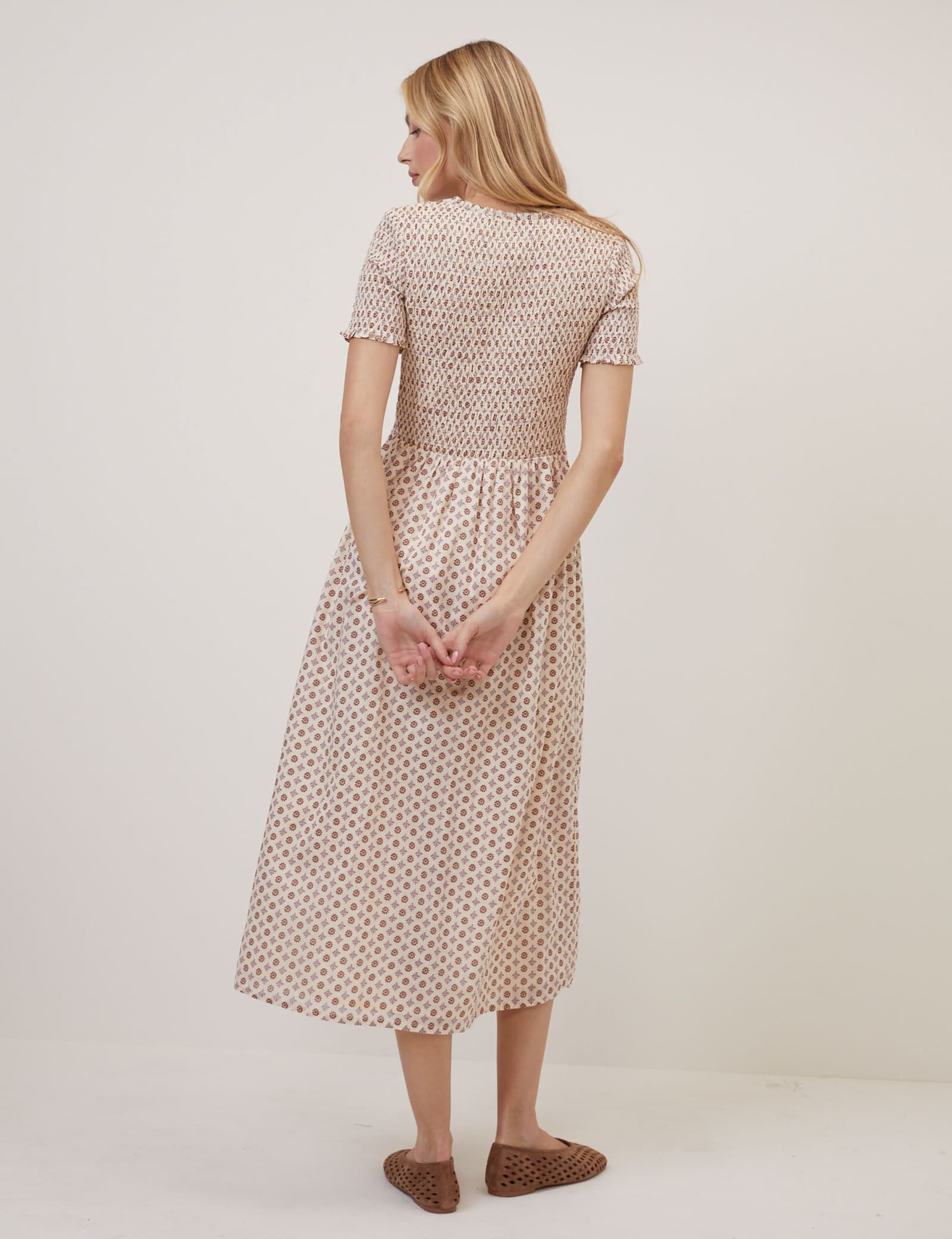 Pure Cotton Geometric Midi Waisted Dress - image 2