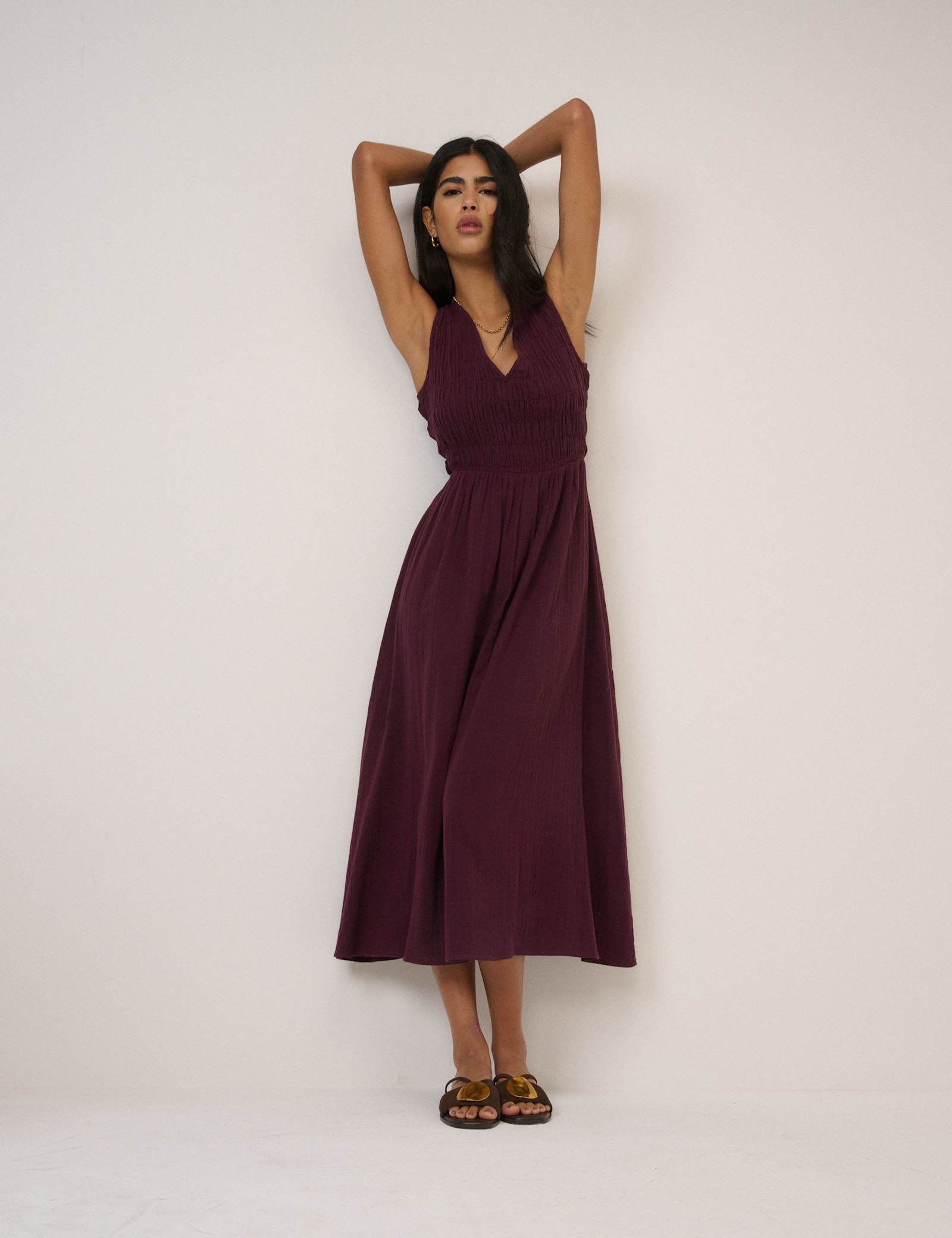 Pure Cotton Midaxi Shirred Waisted Dress - image 1