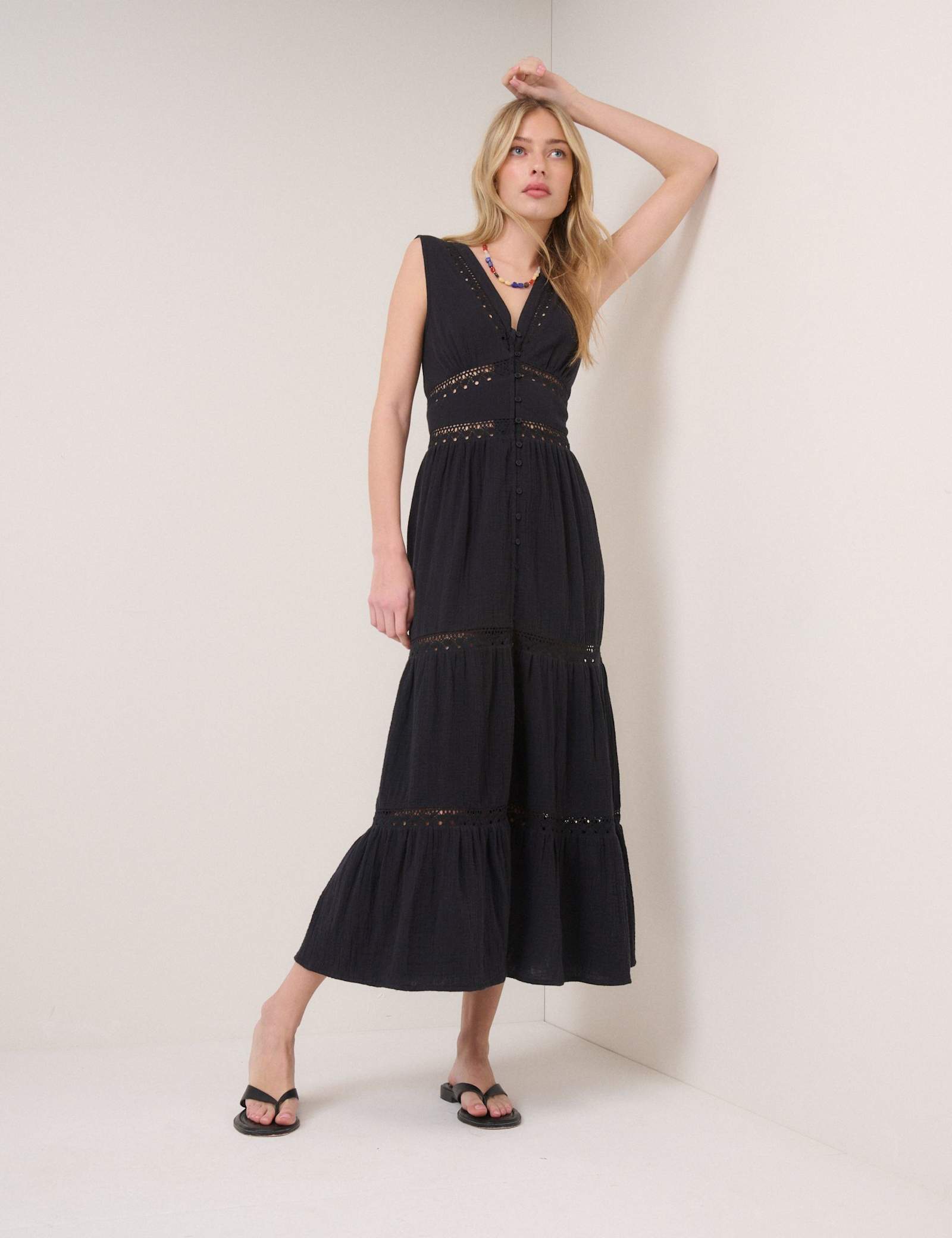 Pure Cotton Textured Midi Tiered Dress - image 1