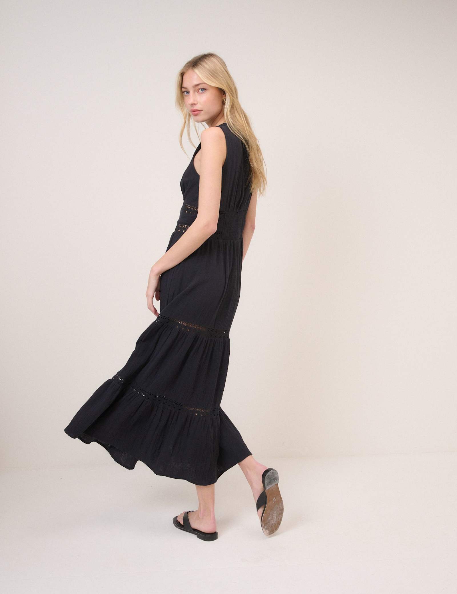 Pure Cotton Textured Midi Tiered Dress - image 2
