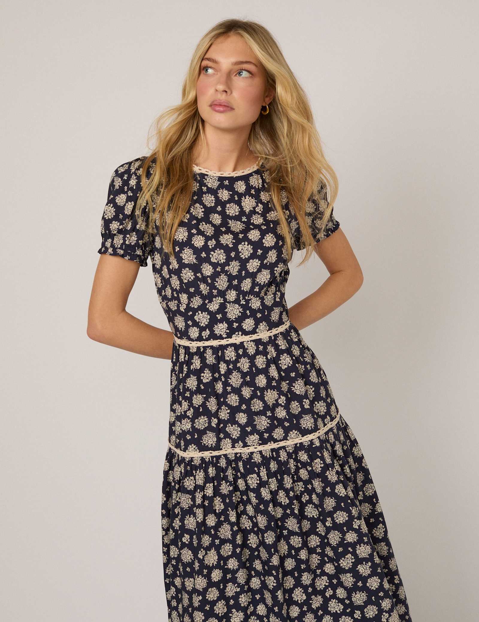 Floral Crew Neck Midi Tea Dress - image 3