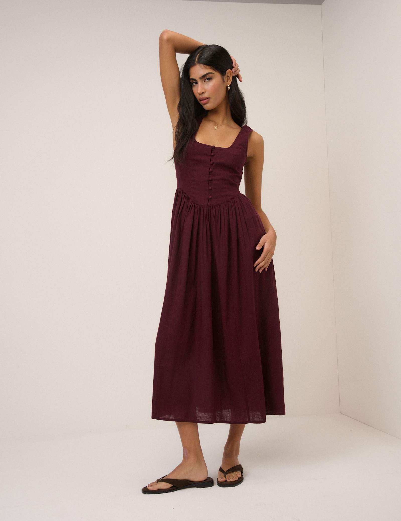Linen Rich Square Neck Midi Skater Dress - image 5