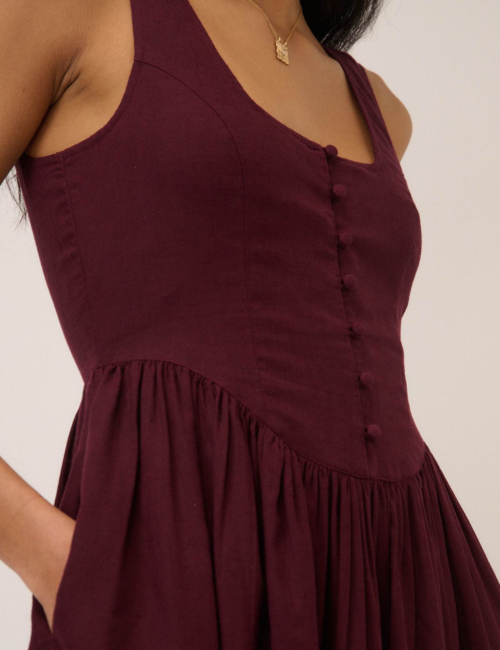 Linen Rich Square Neck Midi Skater Dress - image 4