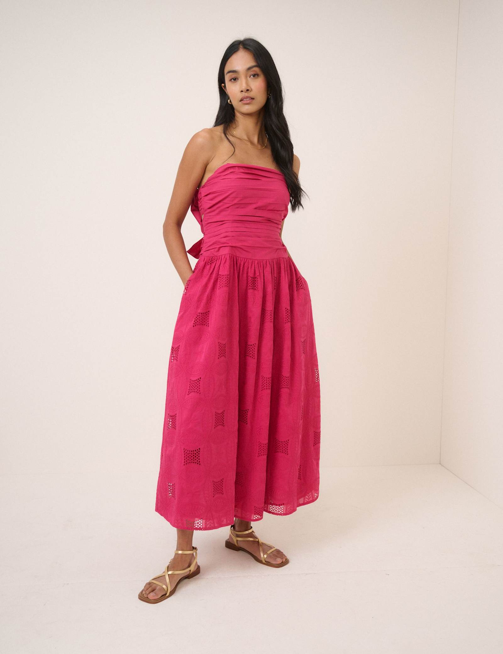 Pure Cotton Broderie Bandeau Midi Dress - image 1