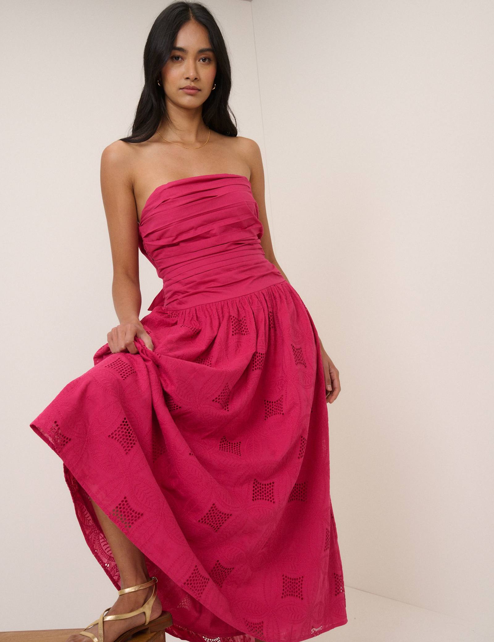 Pure Cotton Broderie Bandeau Midi Dress - image 2