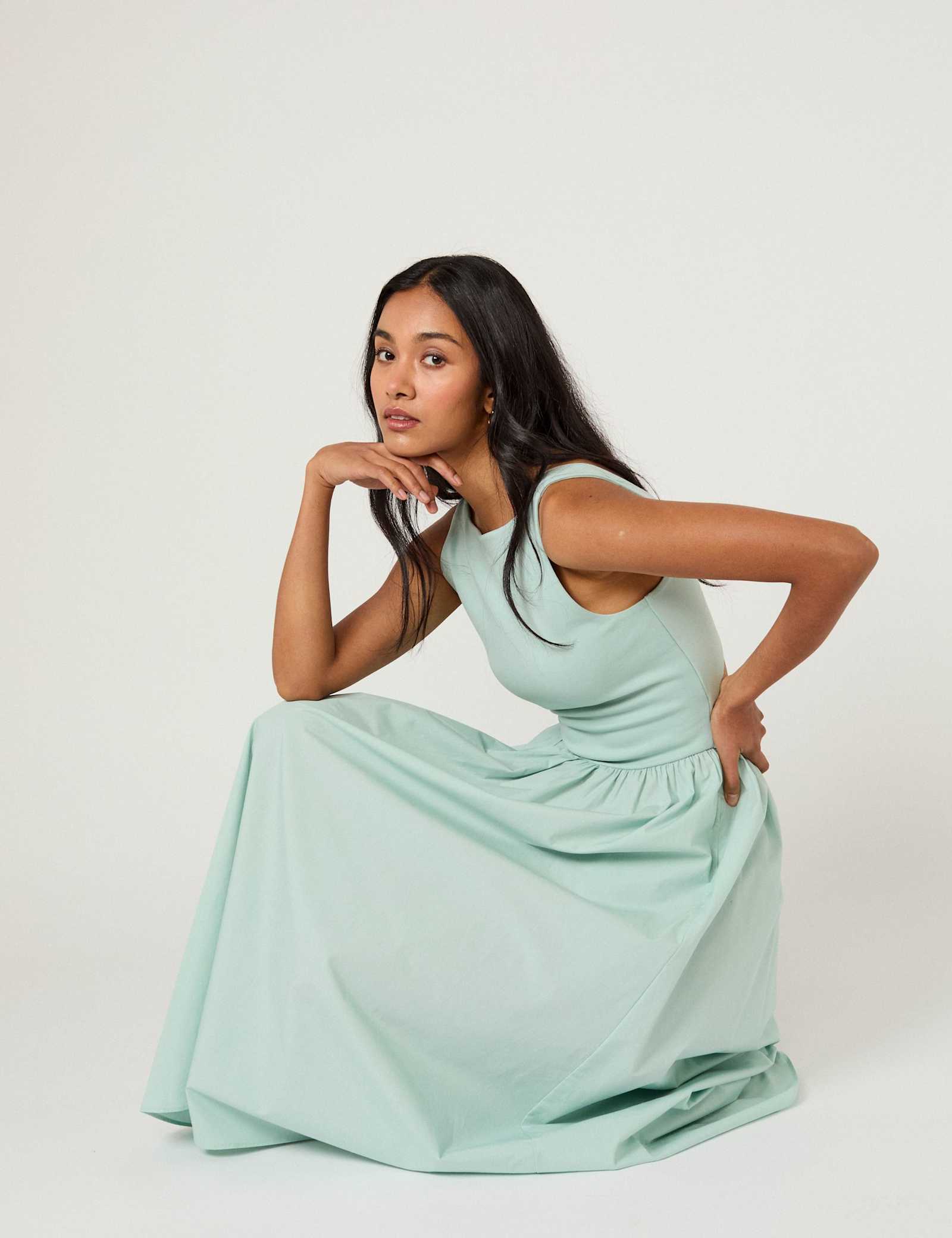 Slash Neck Midi Skater Dress - image 5