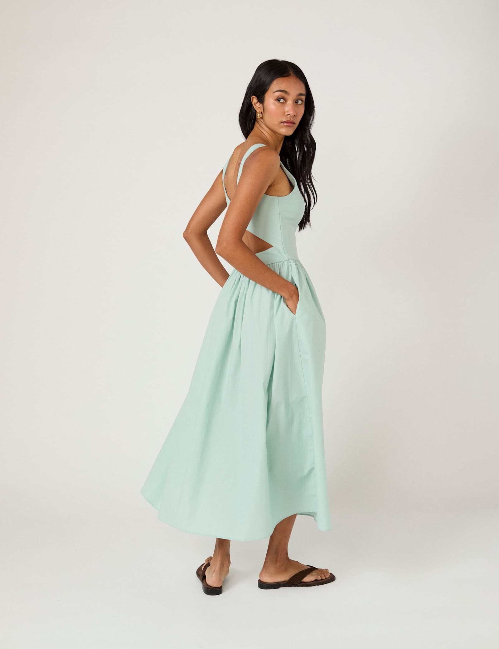Slash Neck Midi Skater Dress - image 2