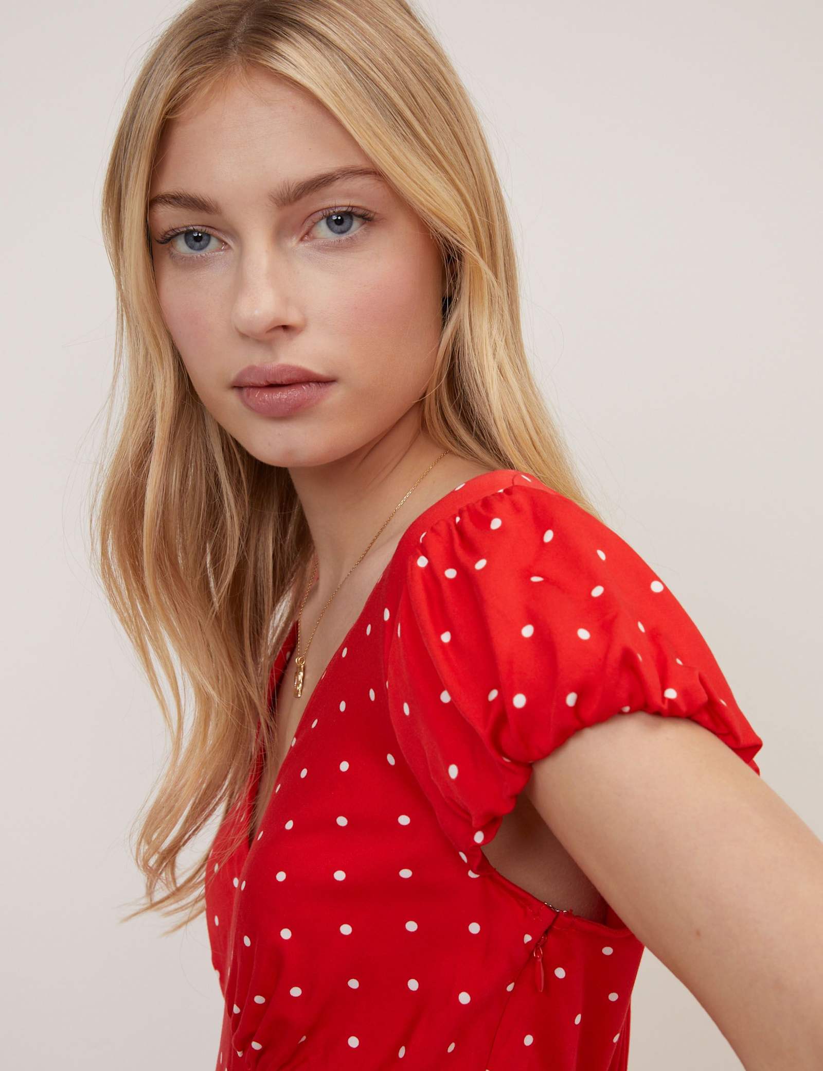 Polka Dot V-Neck Midi Tea Dress - image 3