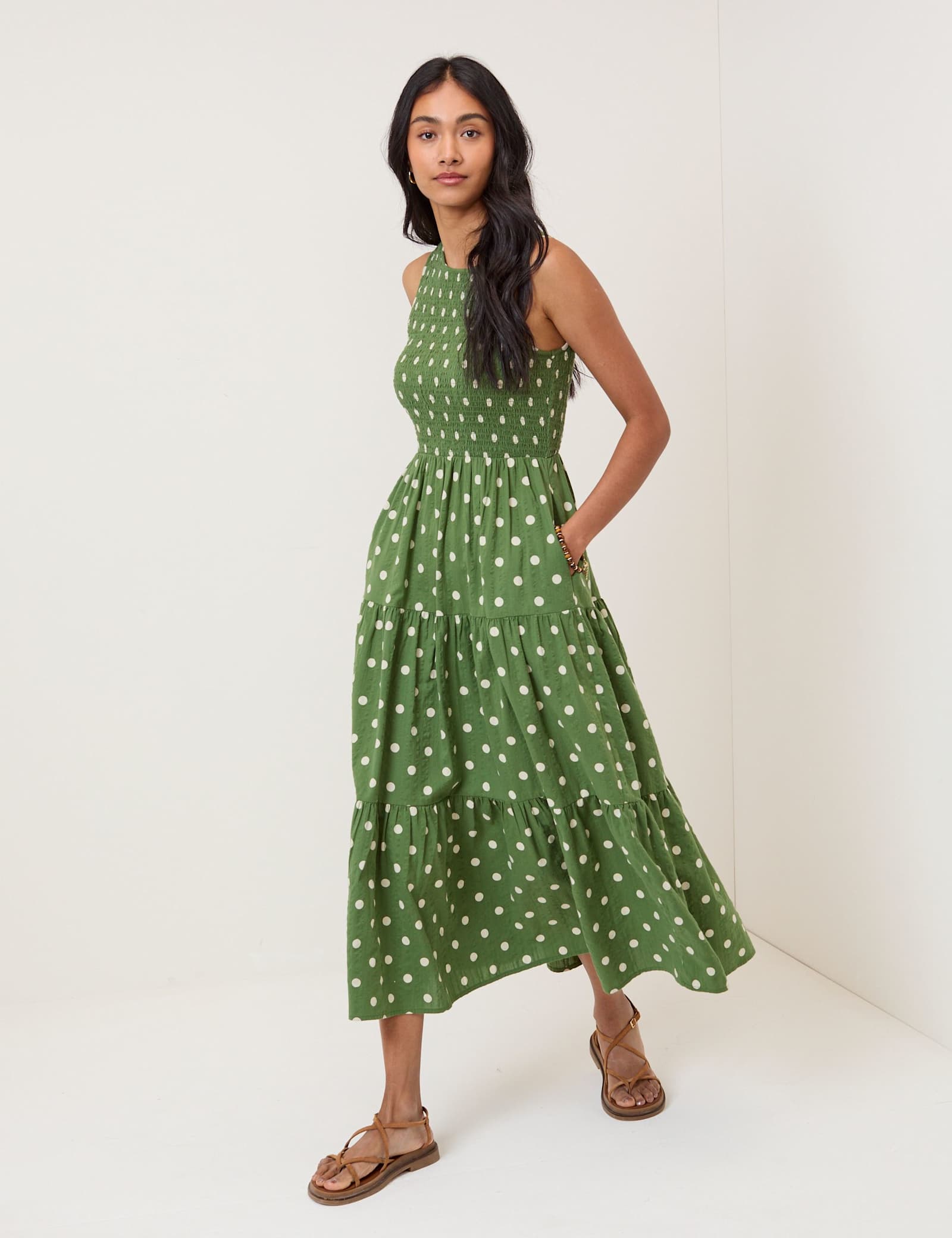 Pure Cotton Polka Dot Midaxi Tiered Dress - image 1