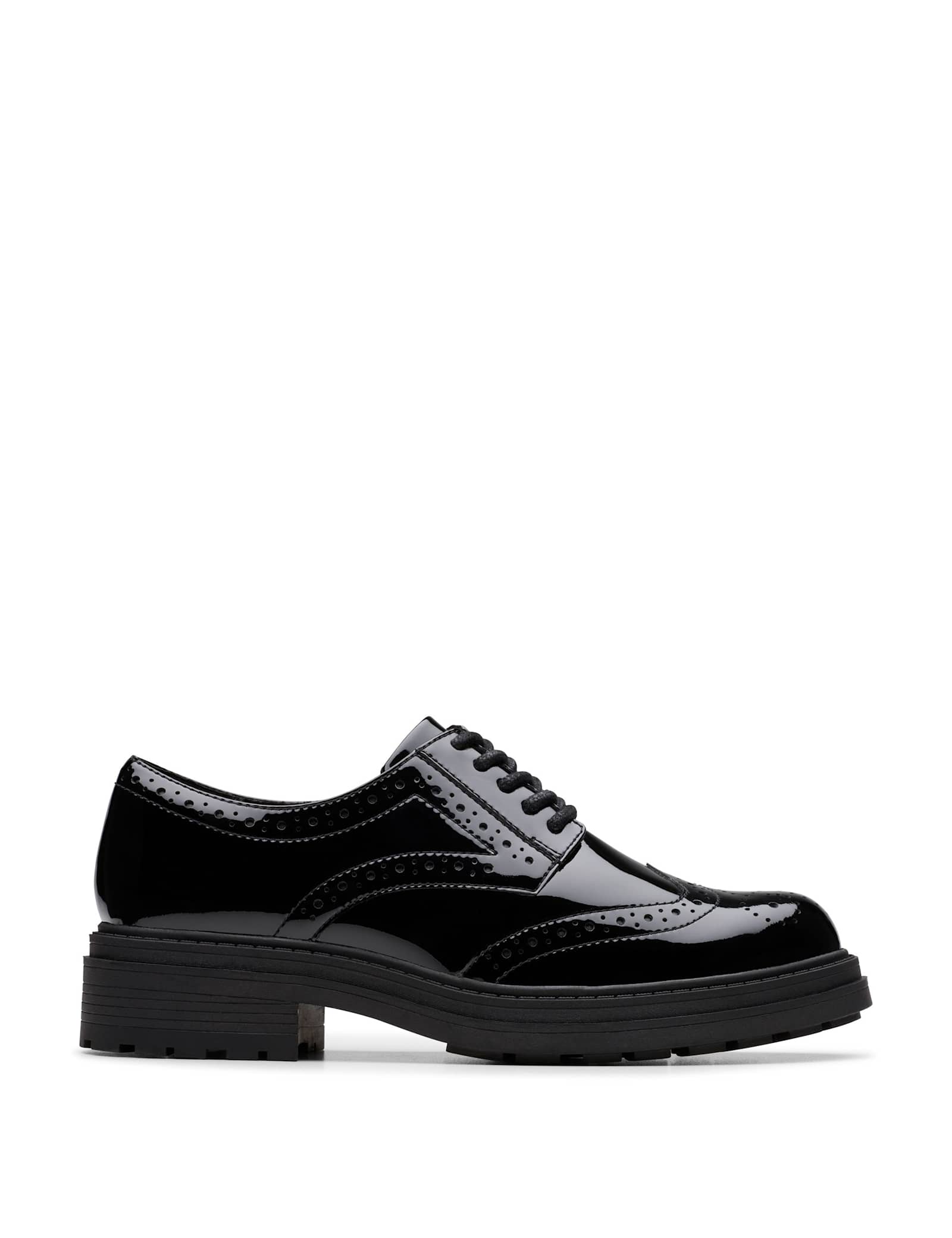Wide Fit Leather Patent Block Heel Brogues - image 1