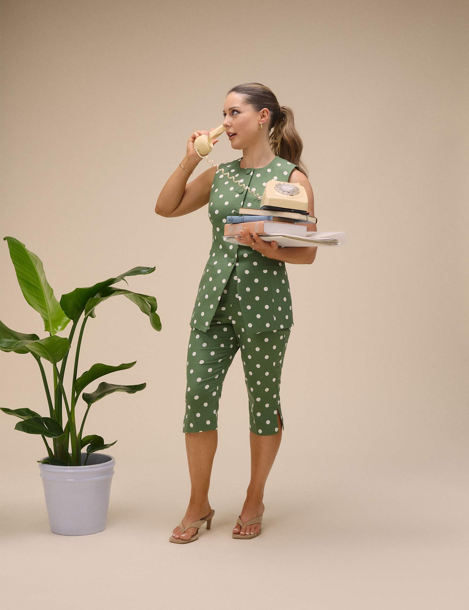 Cotton-Rich Spot Print Capri Trousers - image 1