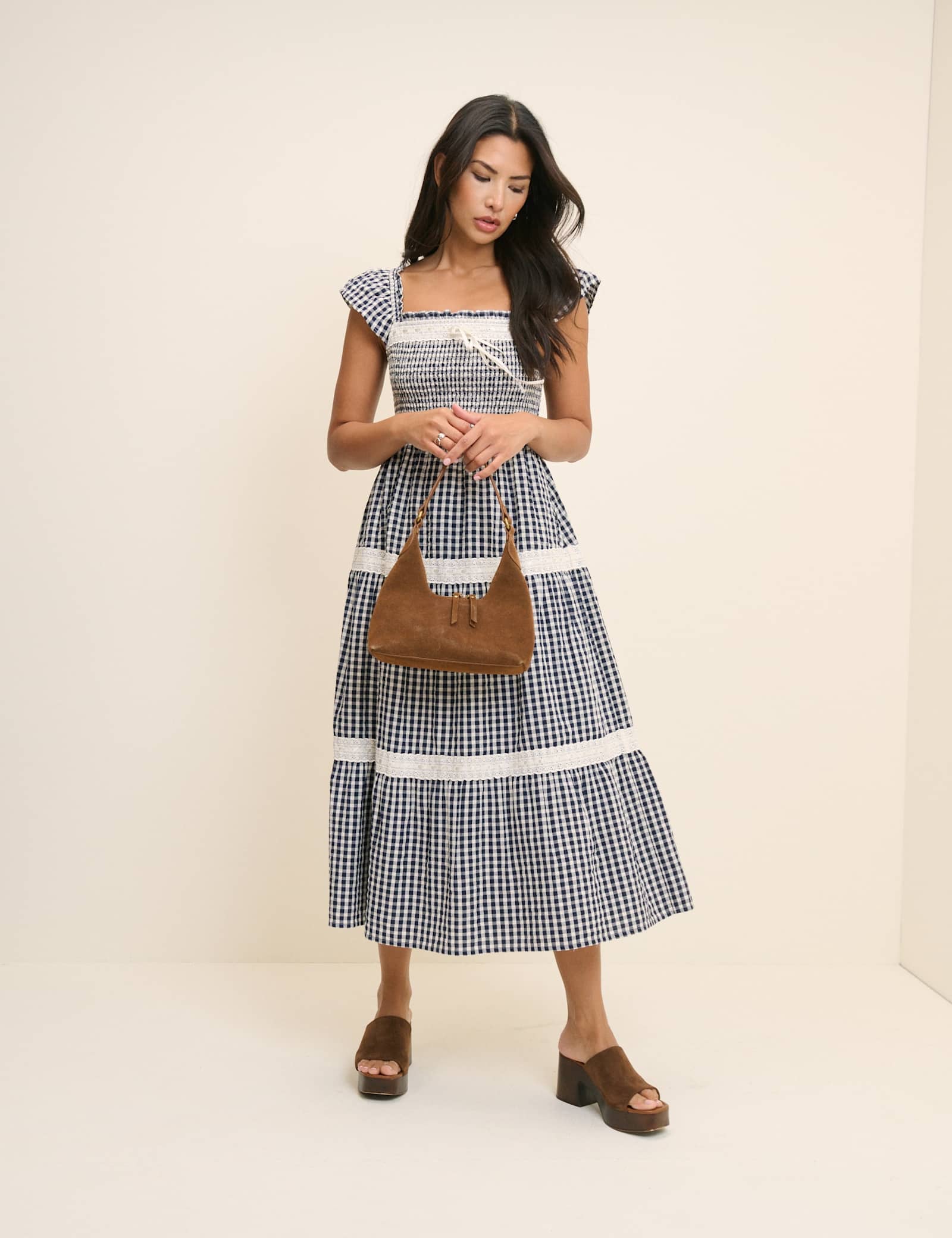 Pure Cotton Checked Square Neck Smock Dress - image 4