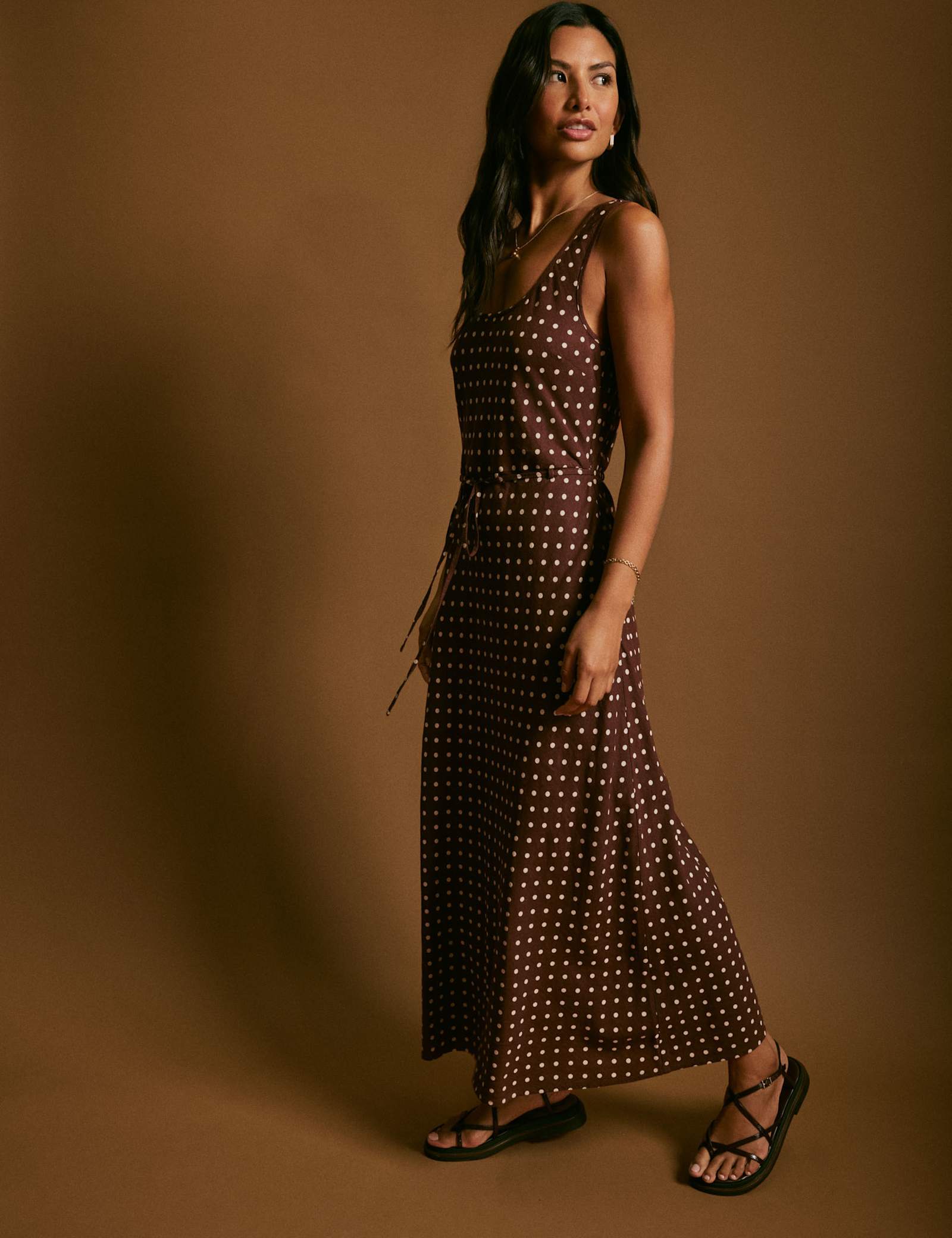 Linen Rich Polka Dot Scoop Neck Slip Dress - image 4
