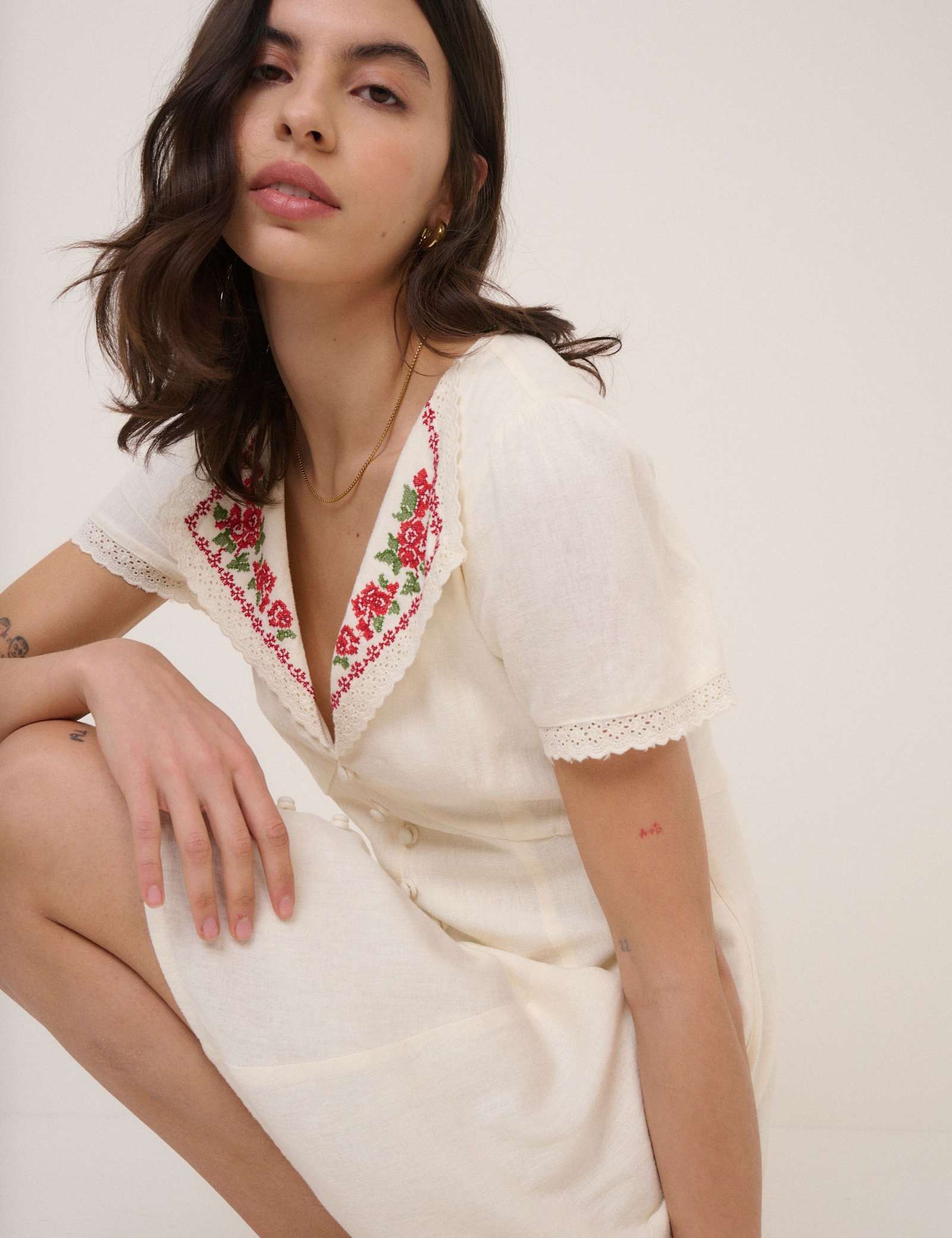 Pure Cotton Embroidered Mini Tea Dress - image 3