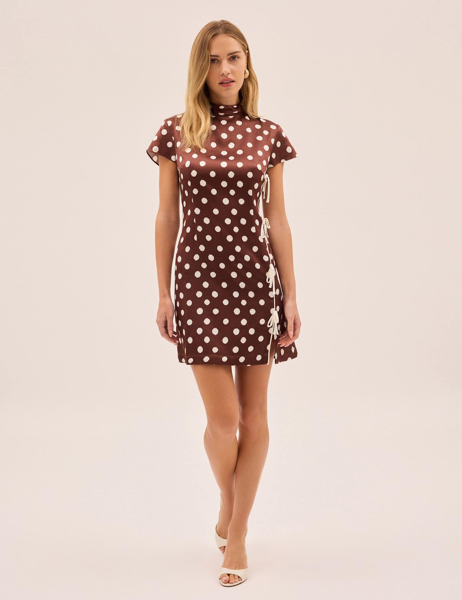 Polka Dot High Neck Mini Bodycon Dress - image 3