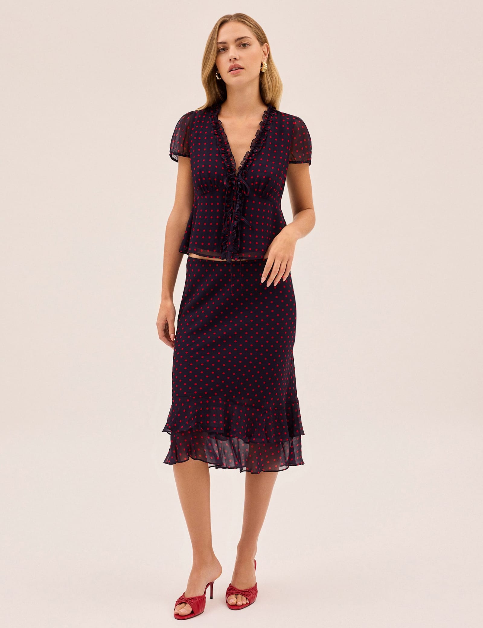 Pin Dot Print Chiffon Slip Skirt - image 4