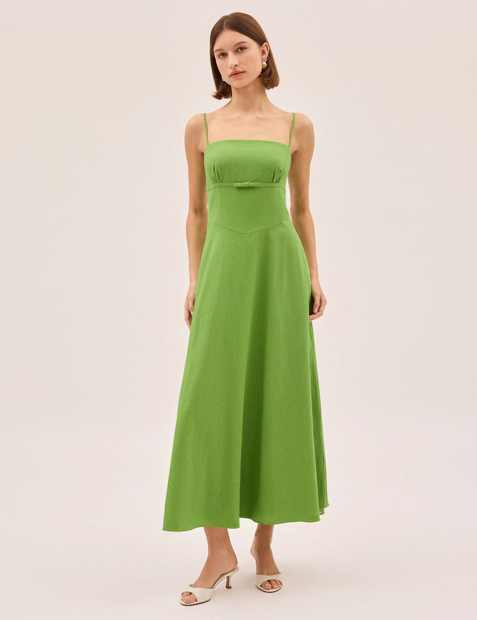 Cotton Linen Blend Square Neck Midi Dress - image 1