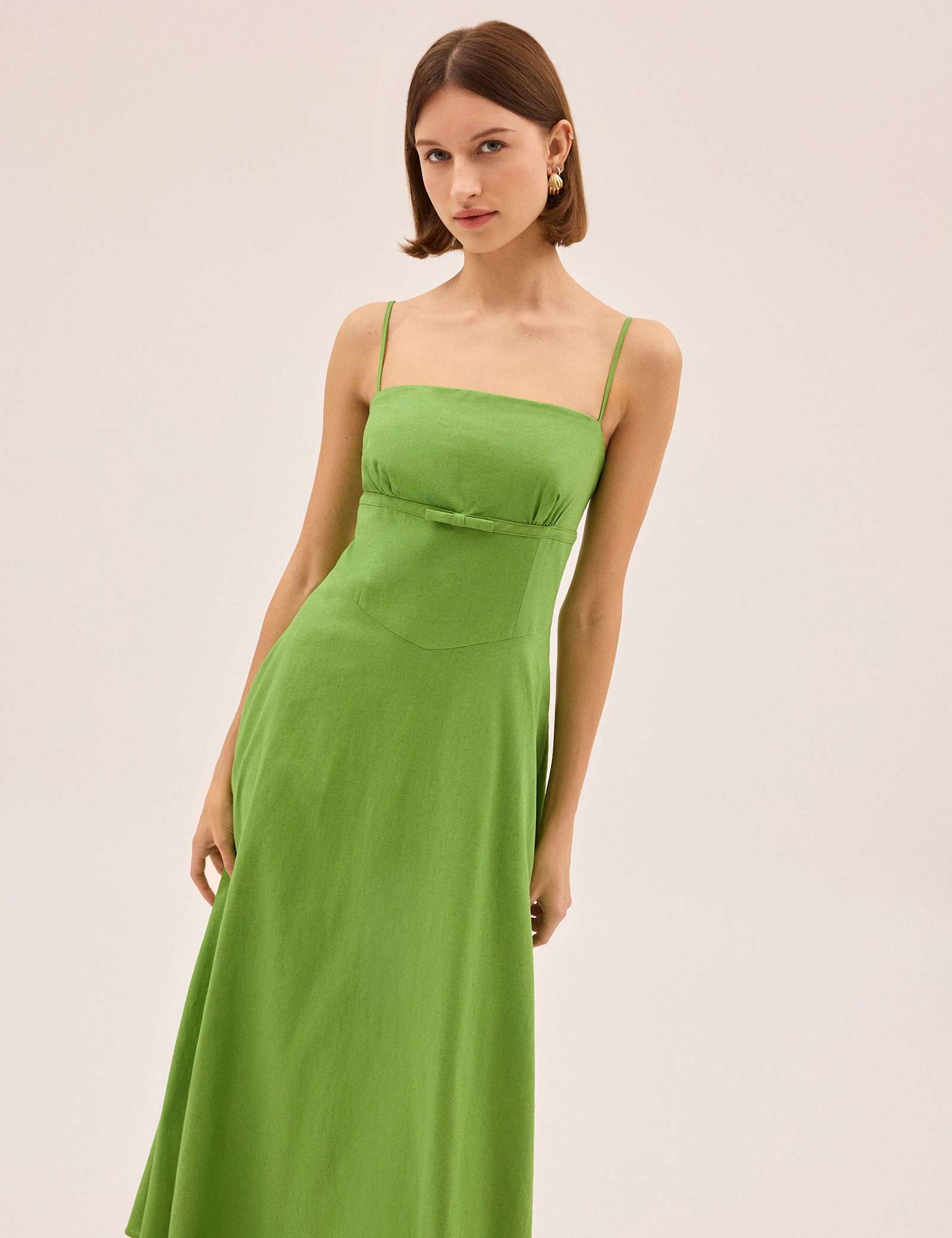 Cotton Linen Blend Square Neck Midi Dress - image 4