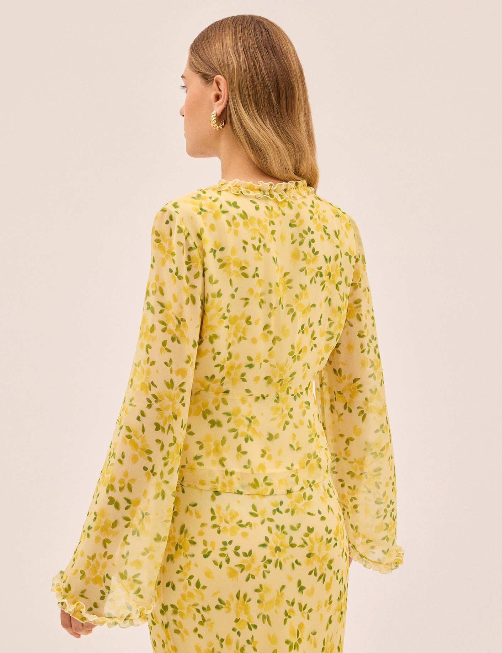 Petal Print V-Neck Flute Sleeve Top - image 2