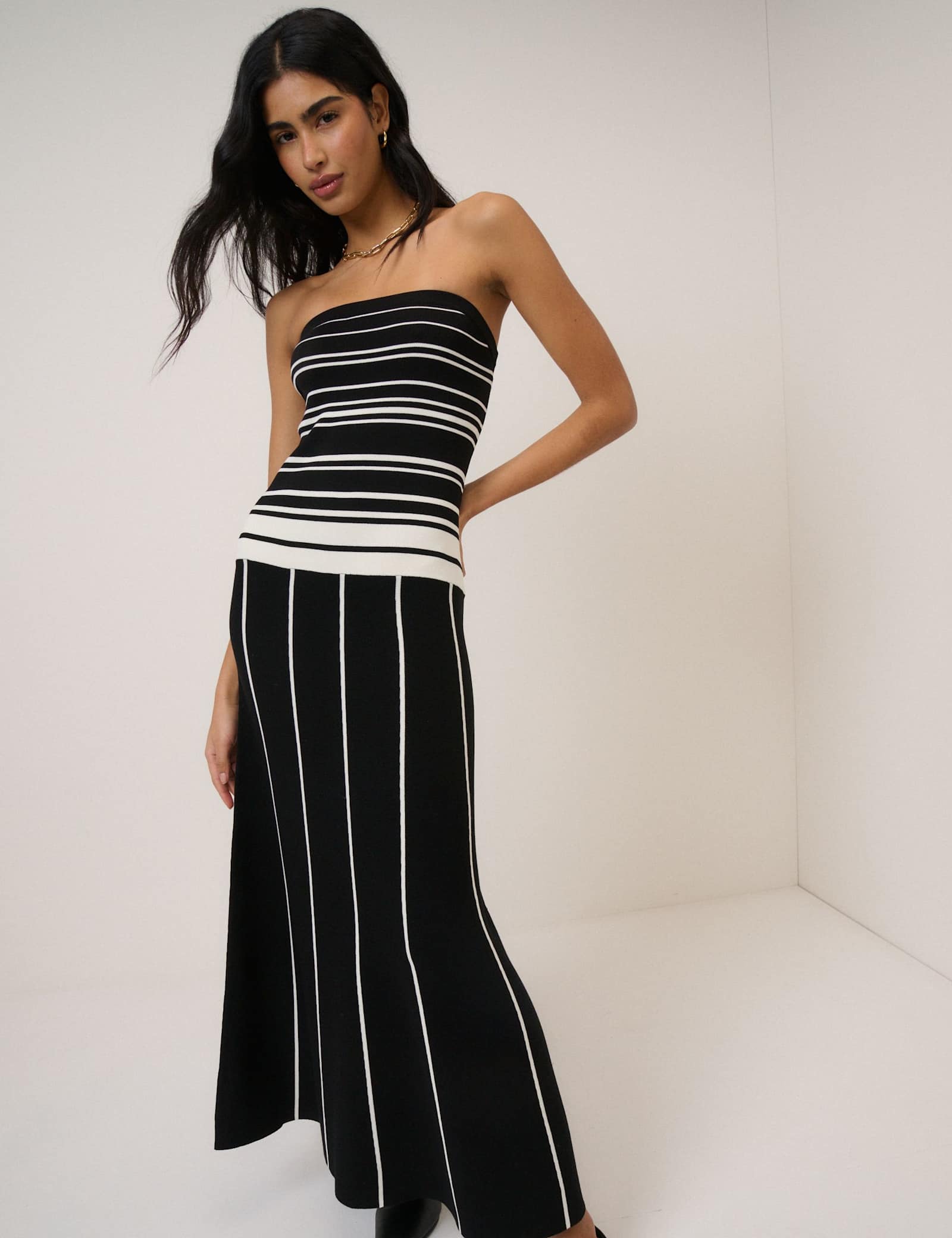 Striped Bandeau Knitted Waisted Dress - image 2