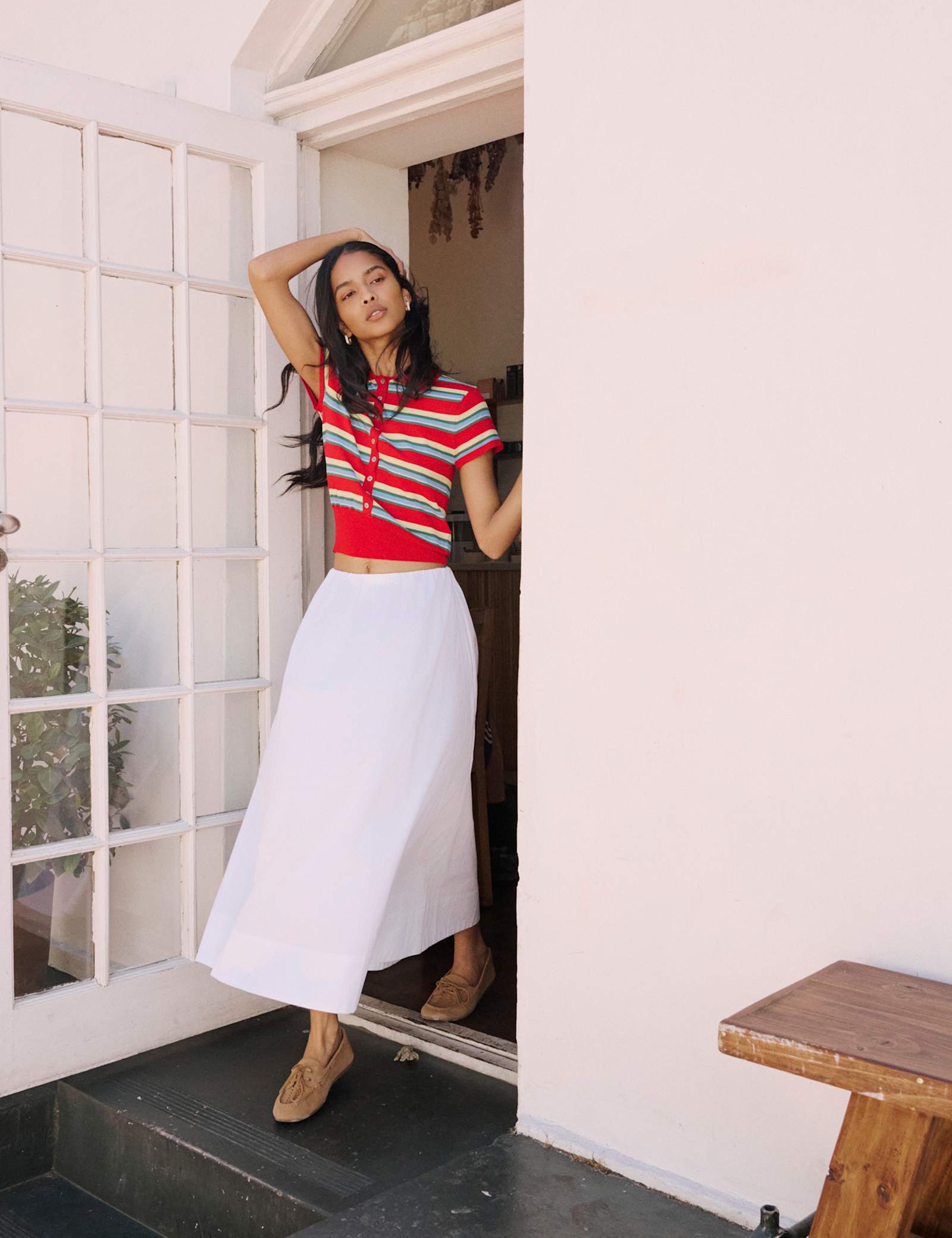 Striped Collared Button Through Knitted Top - image 4