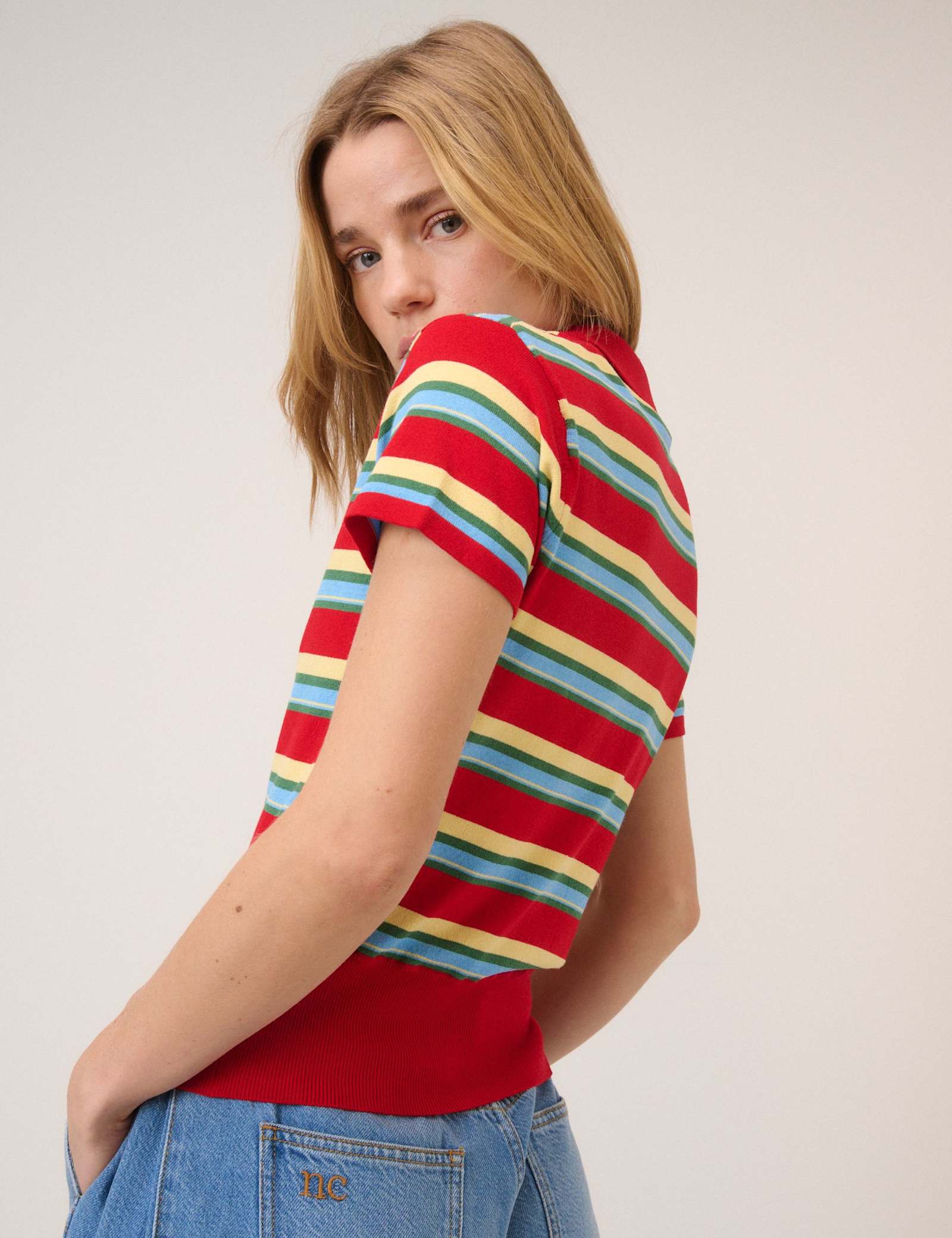 Striped Collared Button Through Knitted Top - image 3