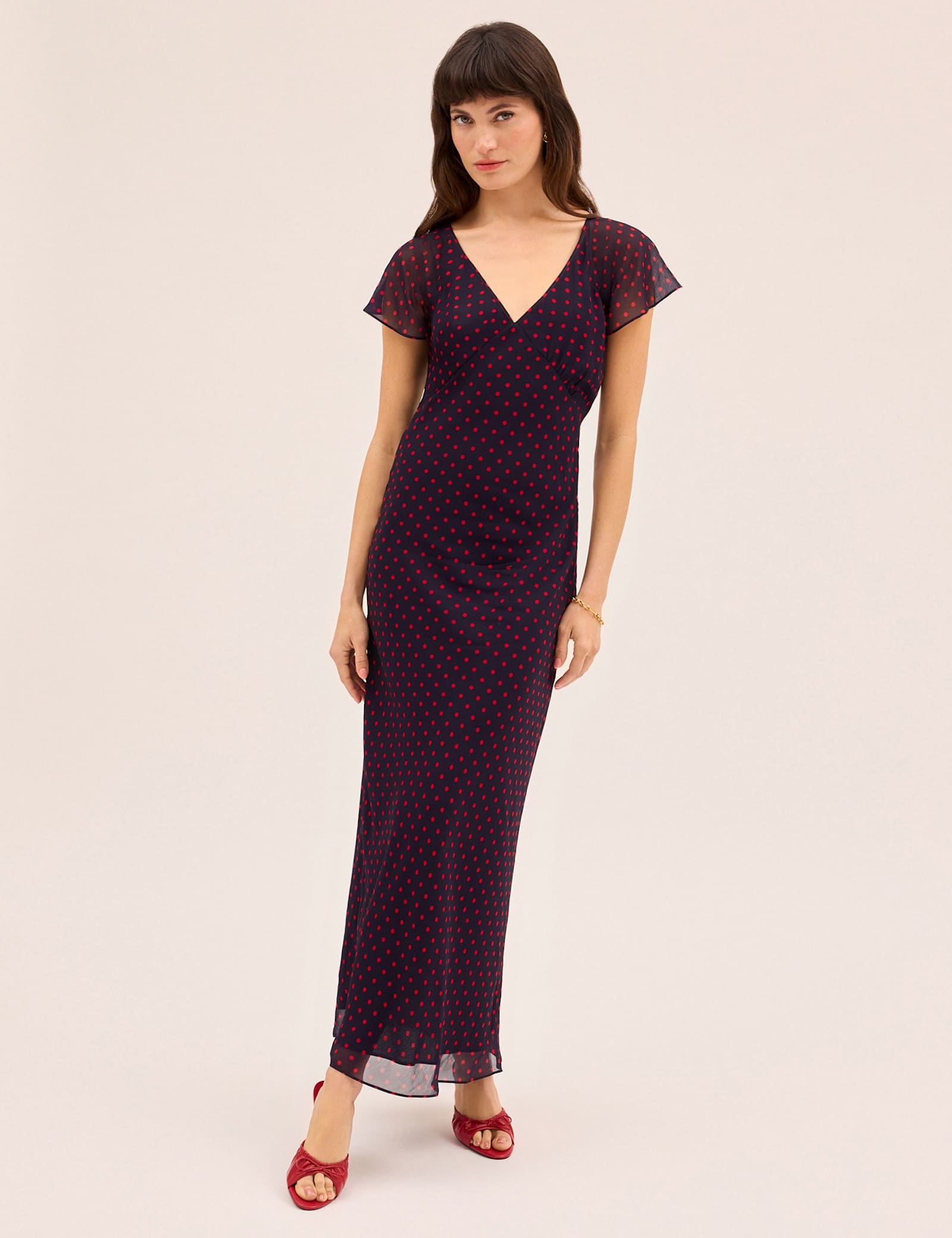 Polka Dot V-Neck Midi Tea Dress - image 1