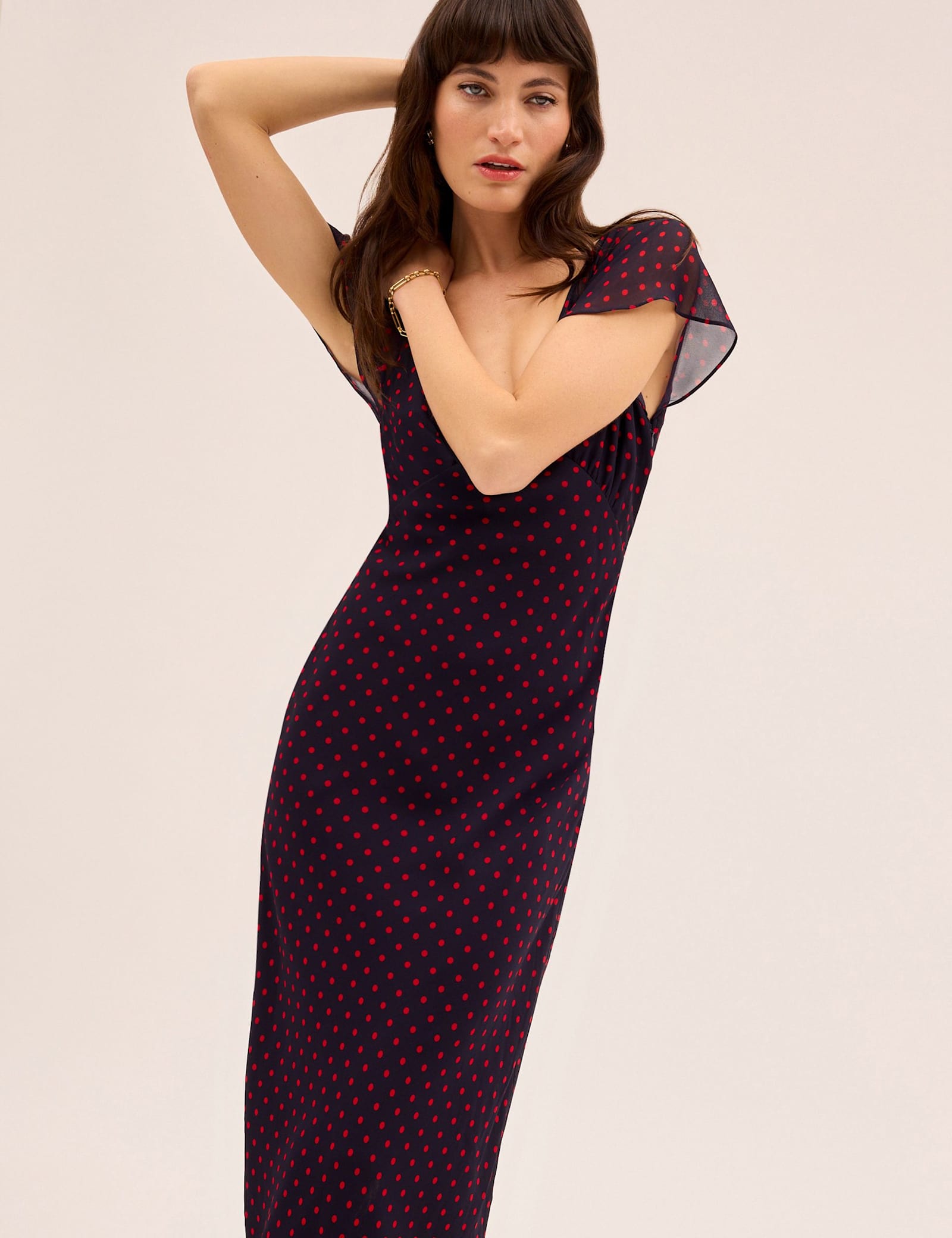 Polka Dot V-Neck Midi Tea Dress - image 3