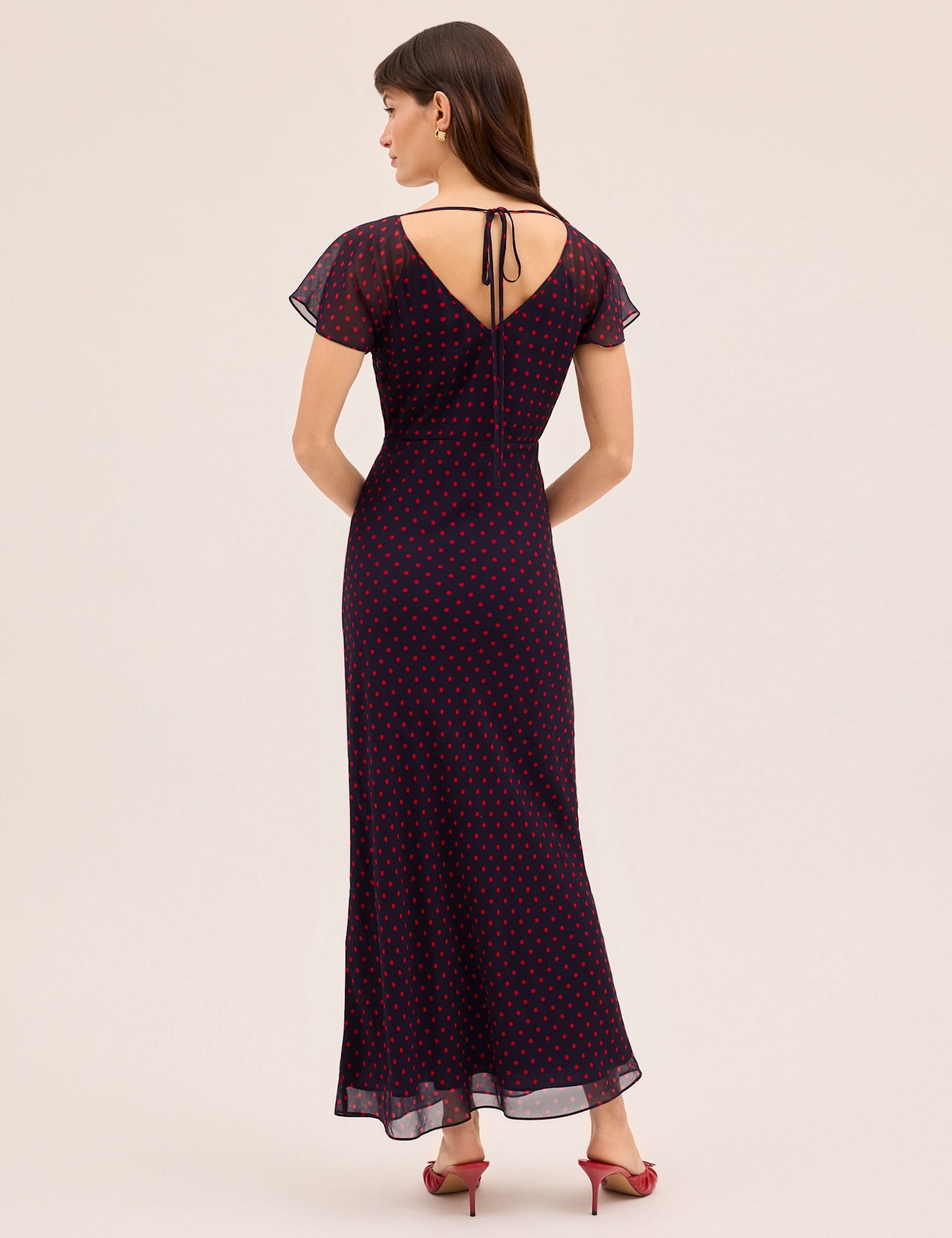 Polka Dot V-Neck Midi Tea Dress - image 2