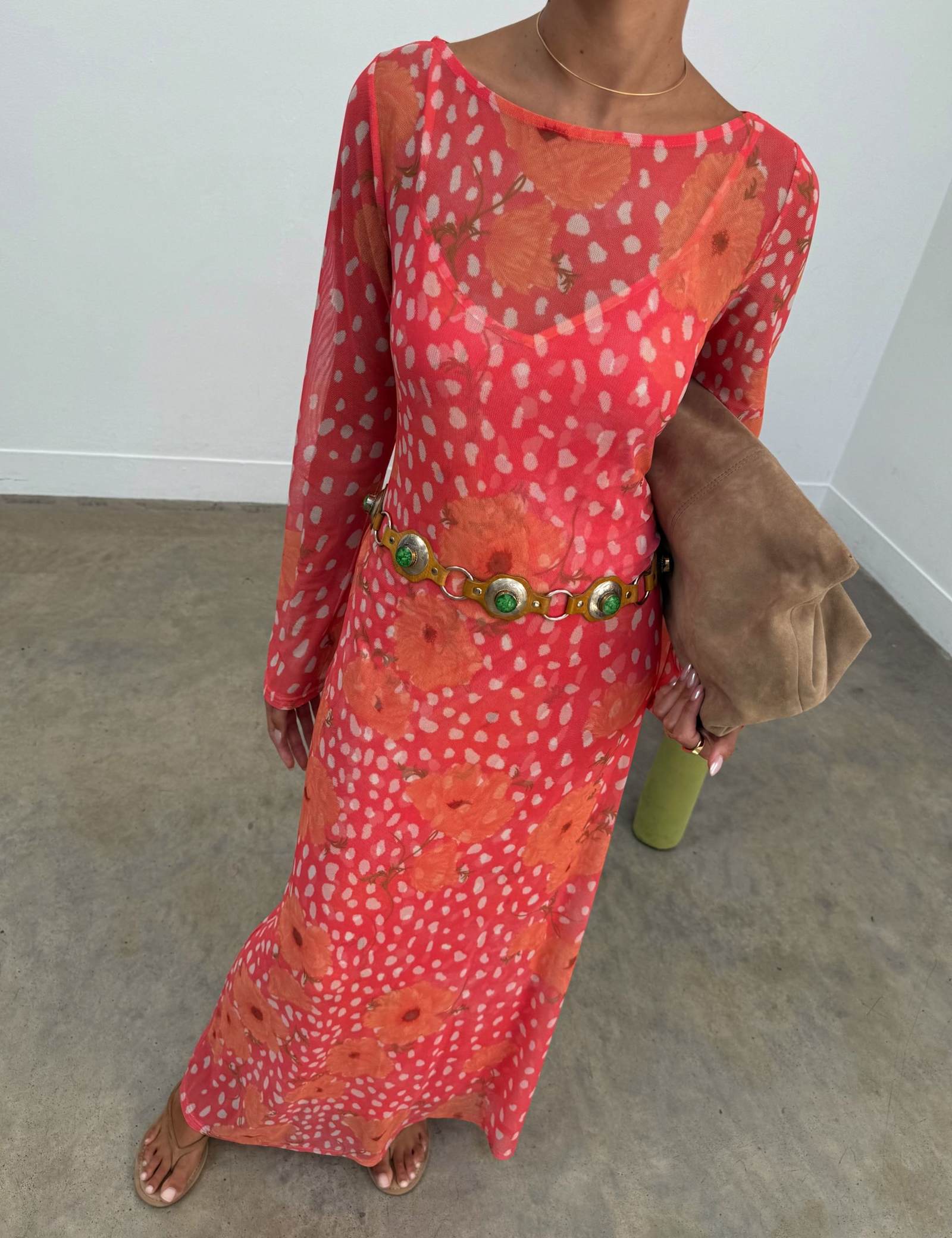 Sheer Poppy Print Maxi Column Dress - image 4