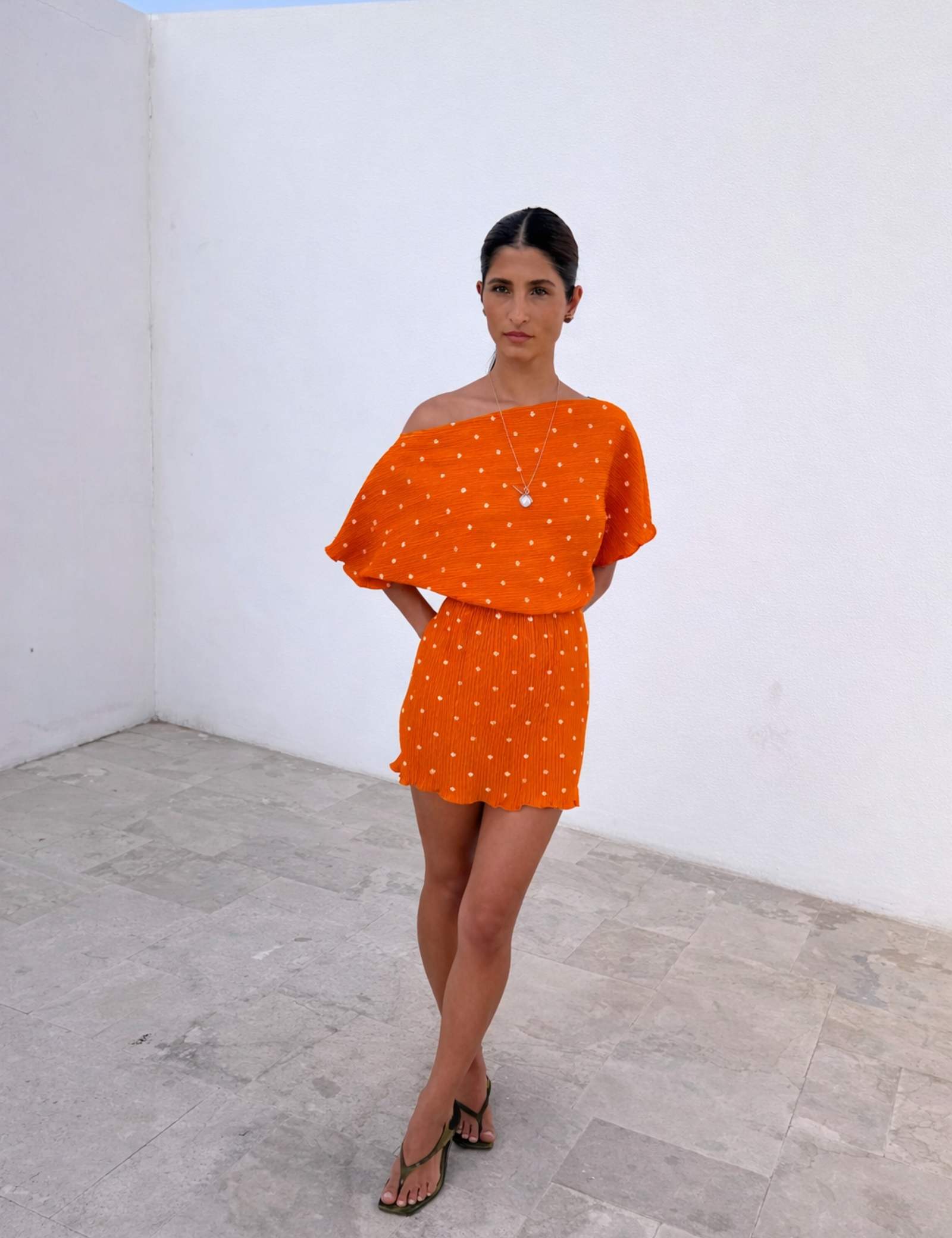 Plisse One Shoulder Mini Waisted Dress - image 1