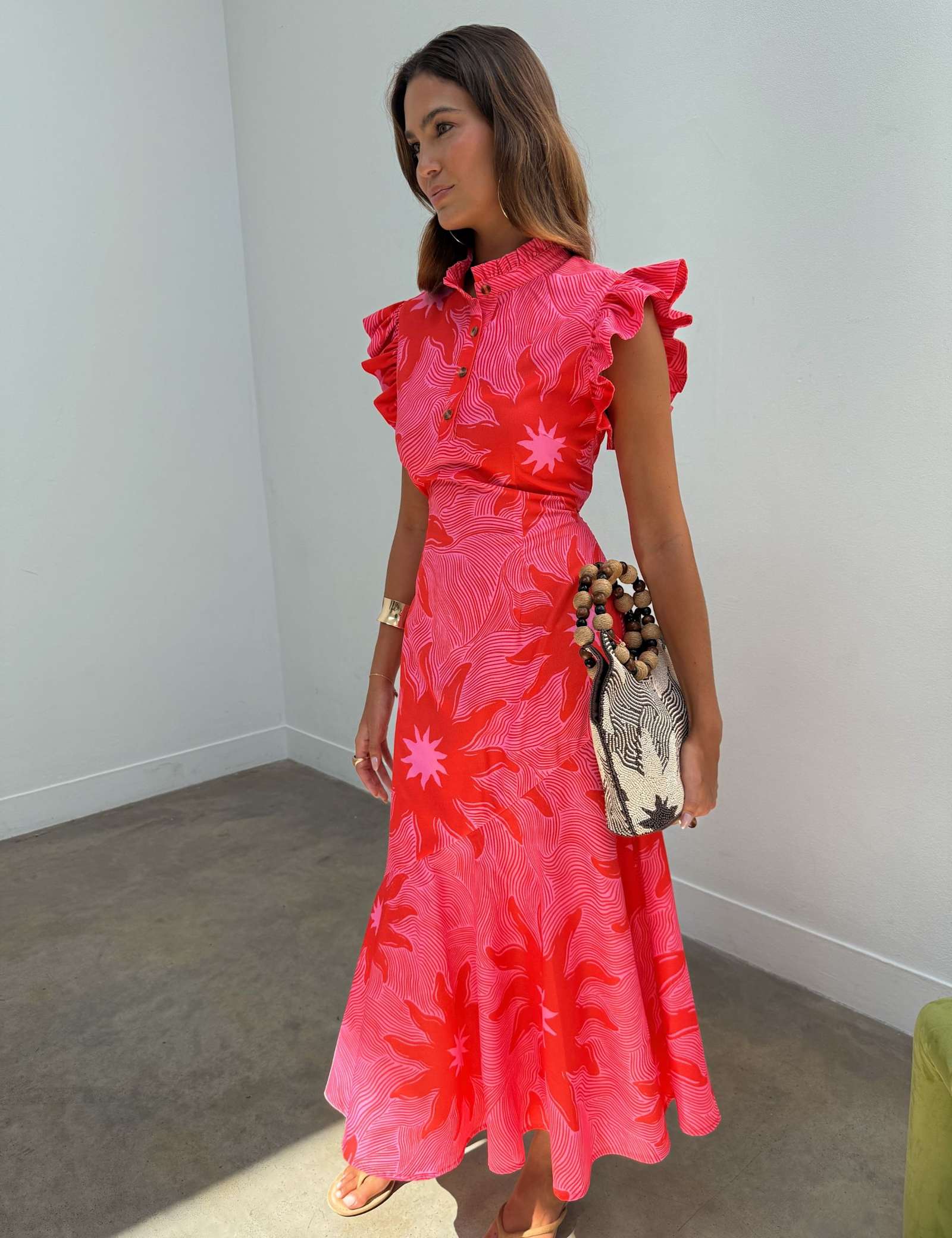 Printed High Neck Midi Skater Dress - image 4