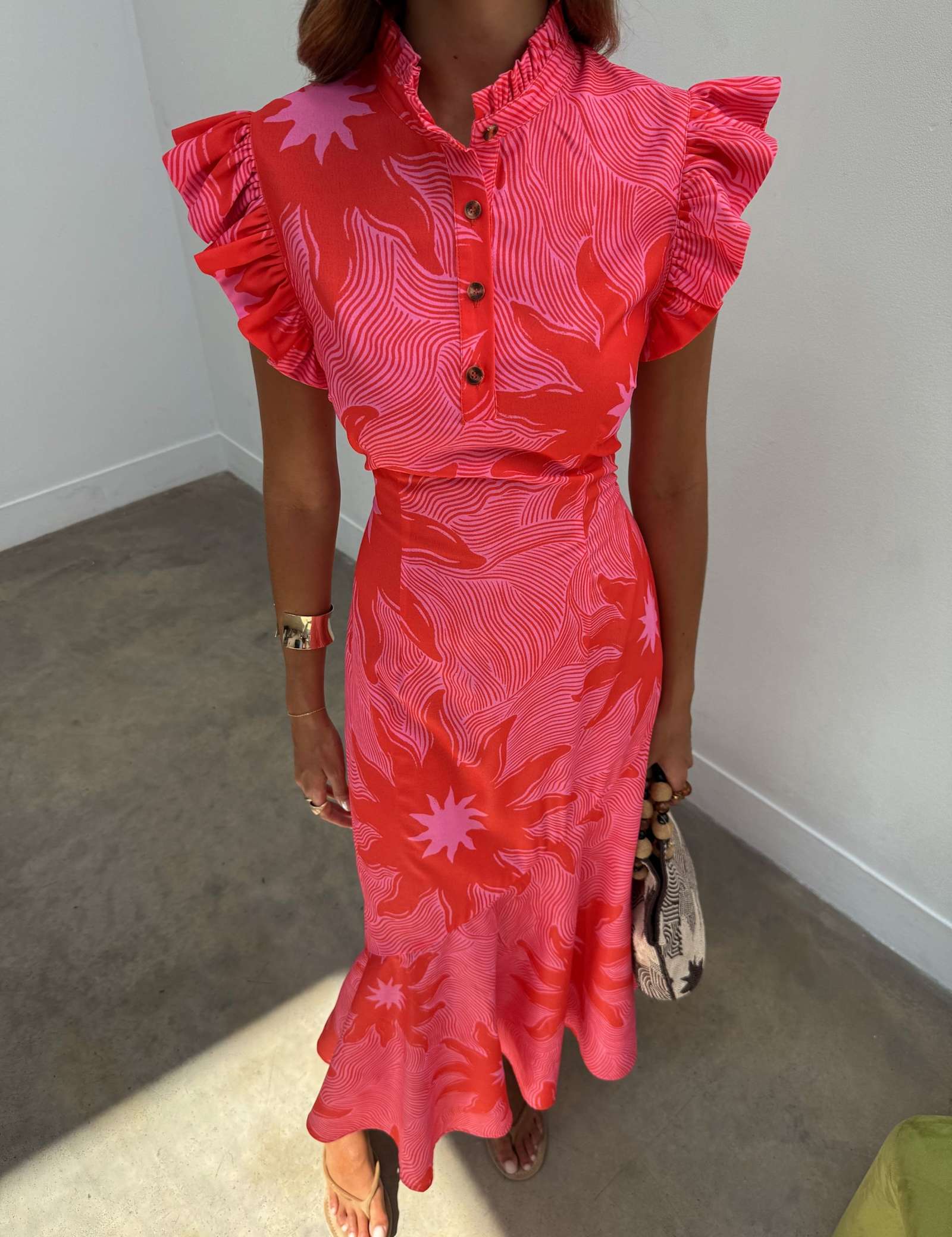 Printed High Neck Midi Skater Dress - image 3