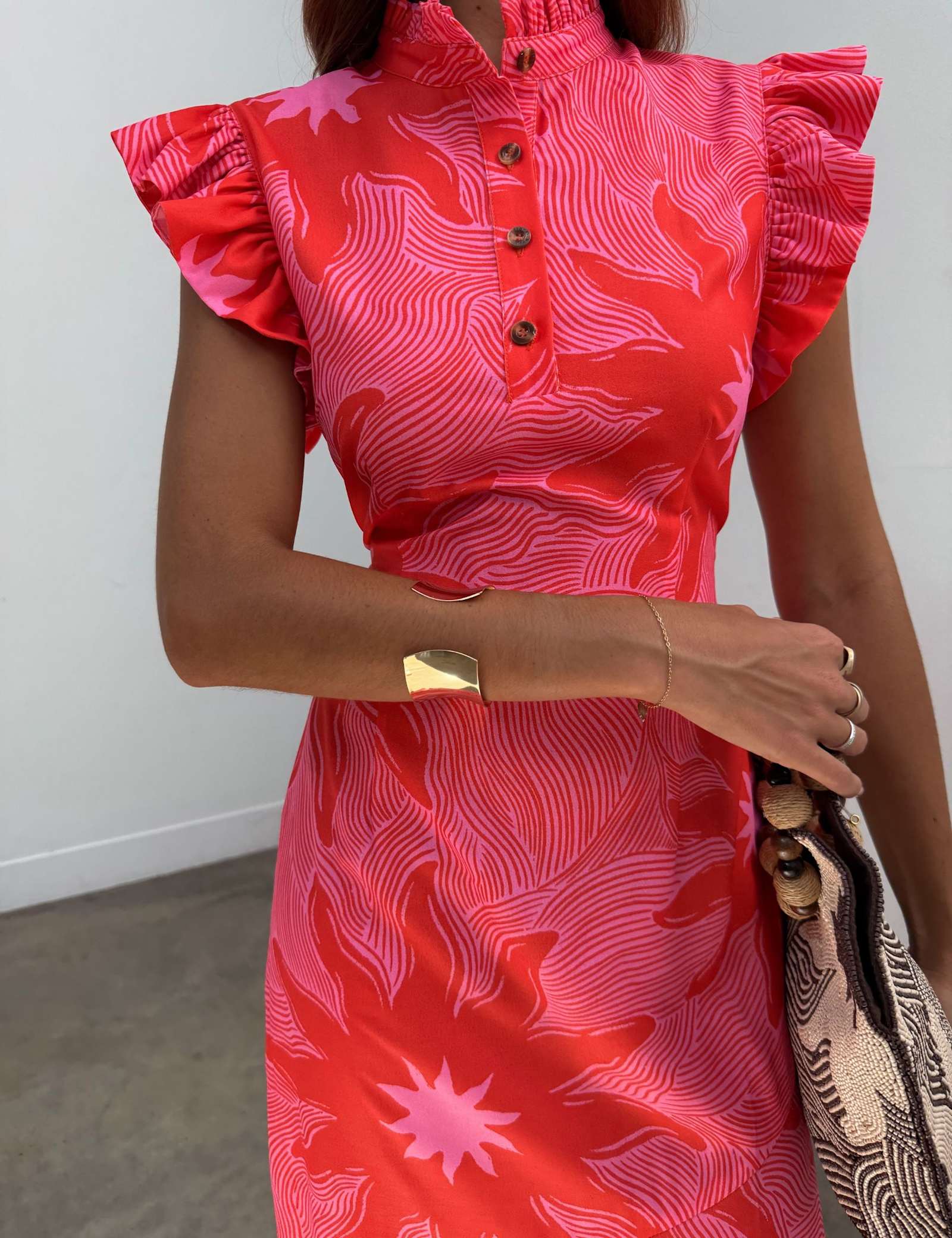 Printed High Neck Midi Skater Dress - image 2