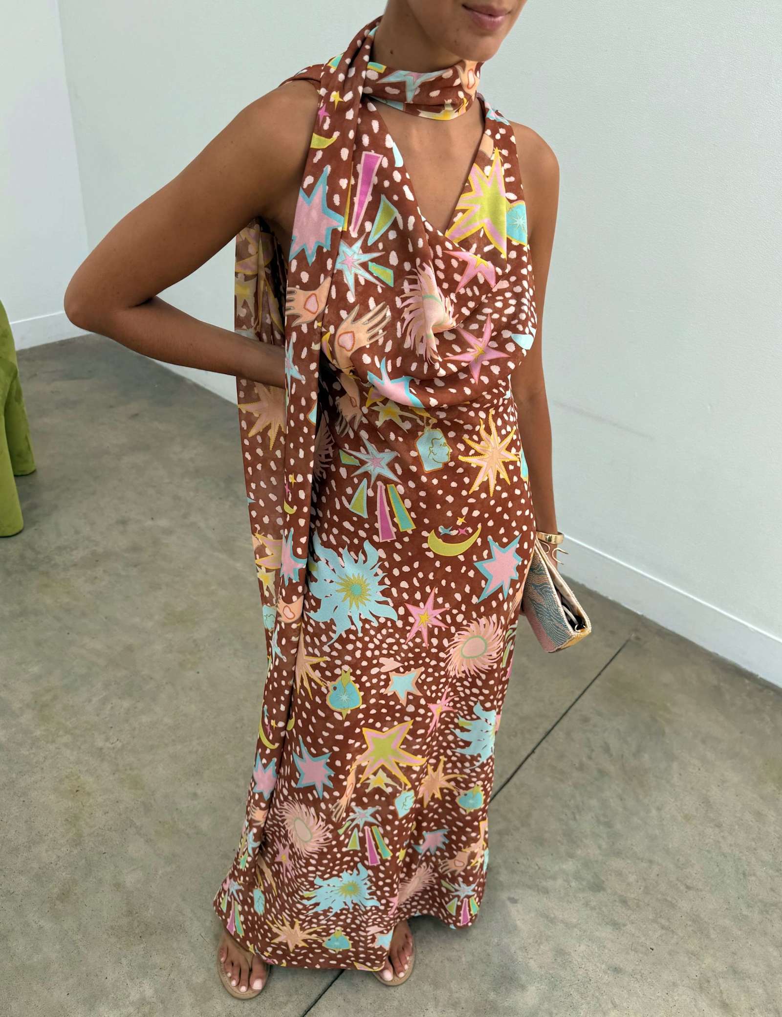 Star Print Cowl Neck Maxi Column Dress - image 5