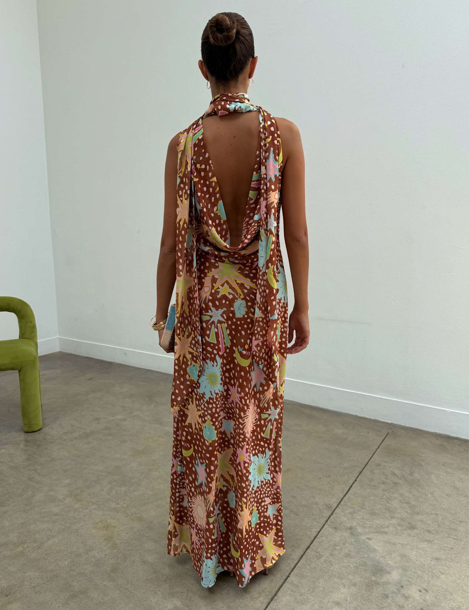 Star Print Cowl Neck Maxi Column Dress - image 4