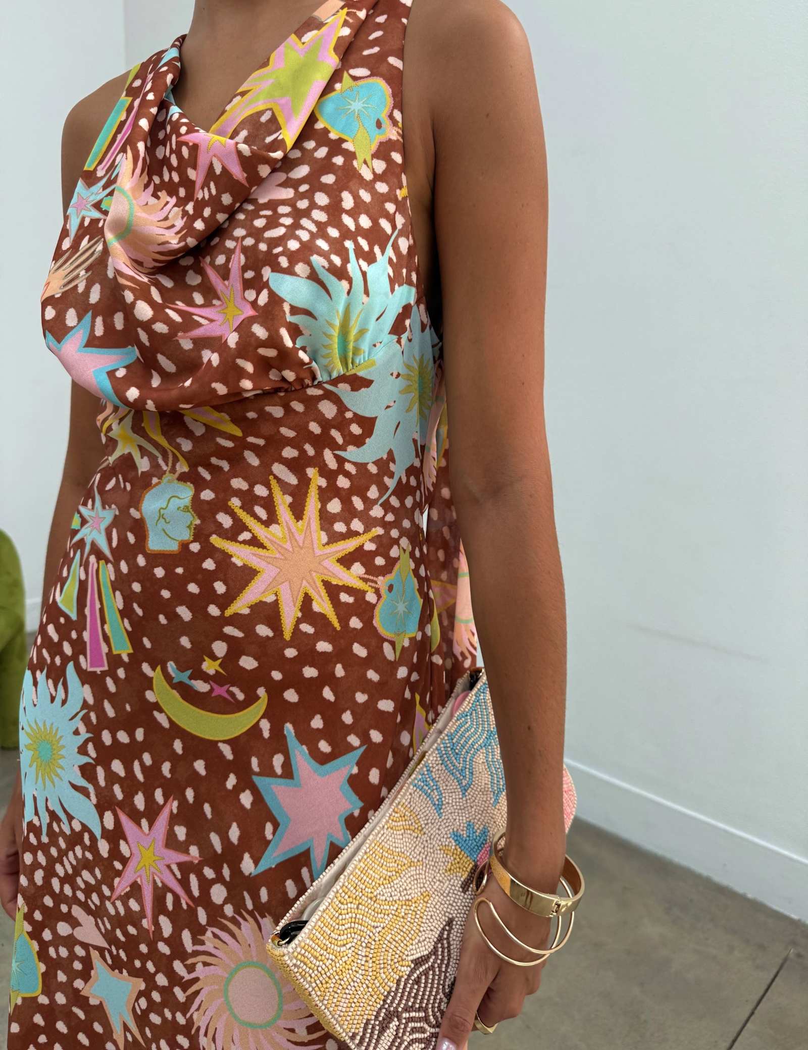 Star Print Cowl Neck Maxi Column Dress - image 3